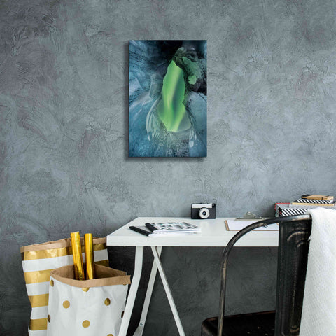 Image of 'Northern Lights Aurora Borealis Over Glacier Ice 1' by Epic Portfolio, Giclee Canvas Wall Art,12x18