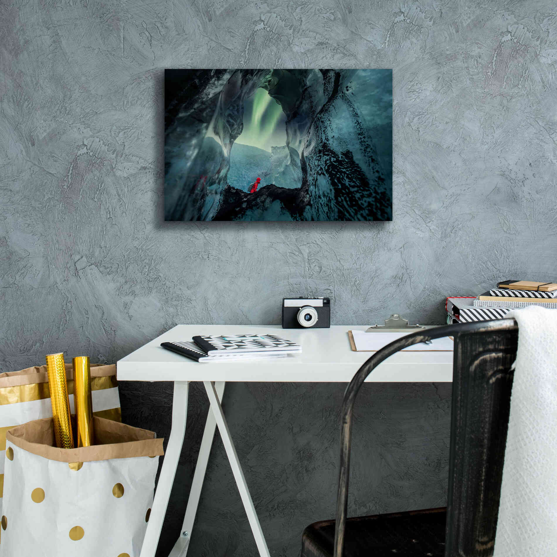 'Northern Lights Aurora Borealis Over Glacier Ice 2' by Epic Portfolio, Giclee Canvas Wall Art,18x12