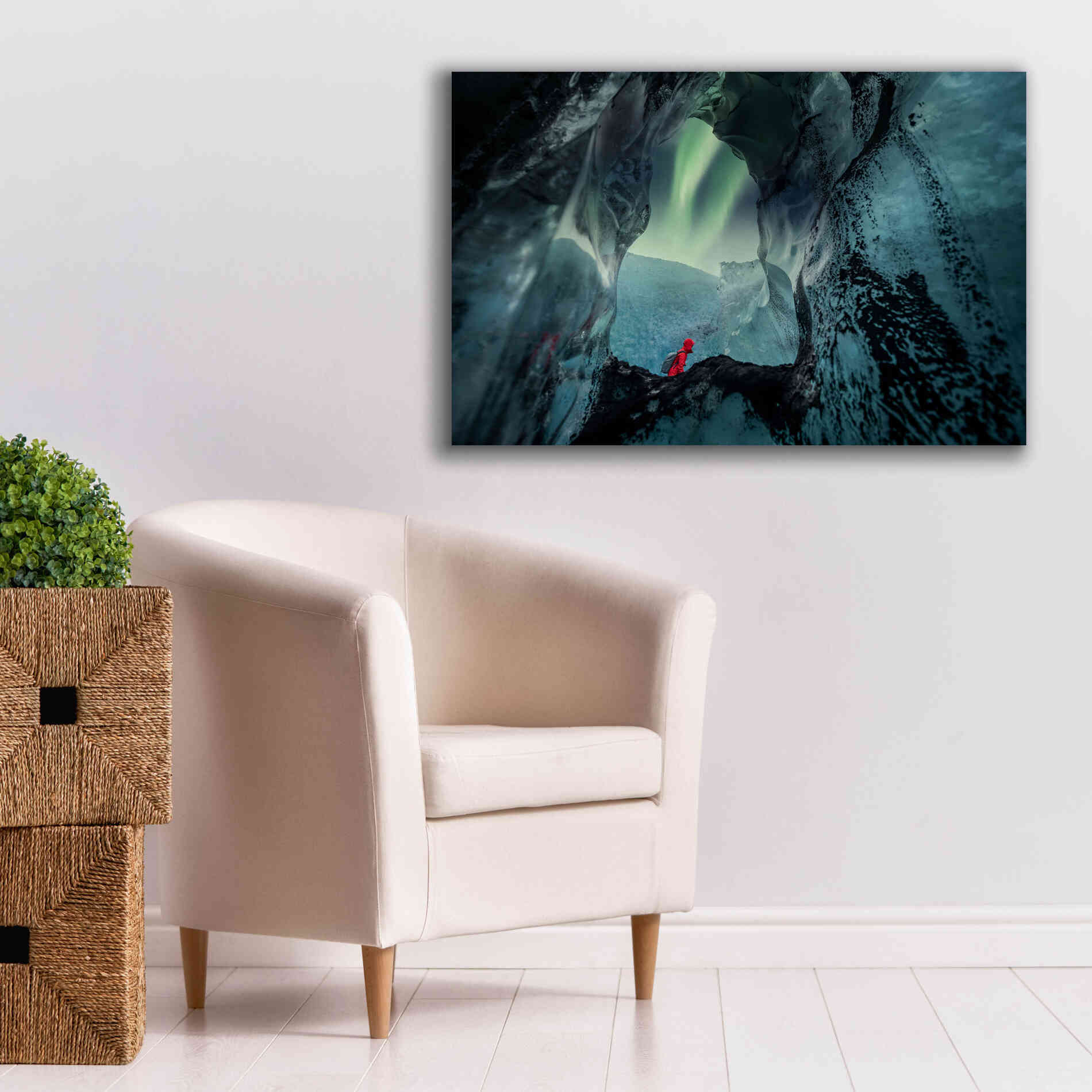 'Northern Lights Aurora Borealis Over Glacier Ice 2' by Epic Portfolio, Giclee Canvas Wall Art,40x26
