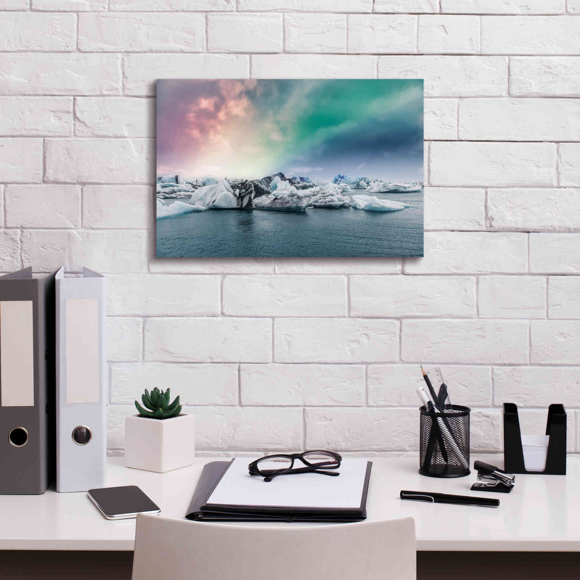 'Northern Lights Aurora Borealis Over Jokulsarlon' by Epic Portfolio, Giclee Canvas Wall Art,18x12