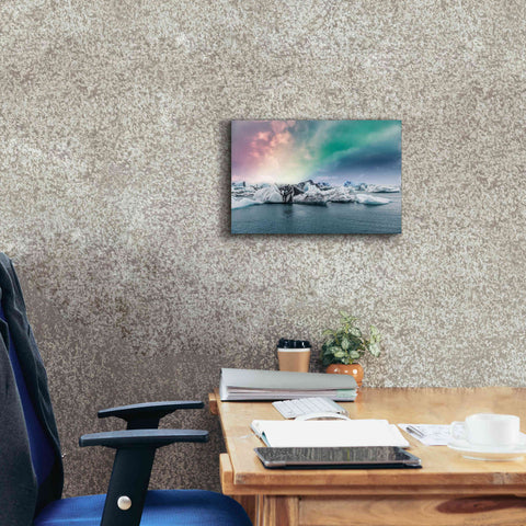 Image of 'Northern Lights Aurora Borealis Over Jokulsarlon' by Epic Portfolio, Giclee Canvas Wall Art,18x12