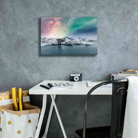 Image of 'Northern Lights Aurora Borealis Over Jokulsarlon' by Epic Portfolio, Giclee Canvas Wall Art,18x12