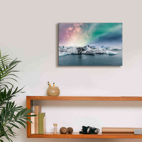 Image of 'Northern Lights Aurora Borealis Over Jokulsarlon' by Epic Portfolio, Giclee Canvas Wall Art,18x12