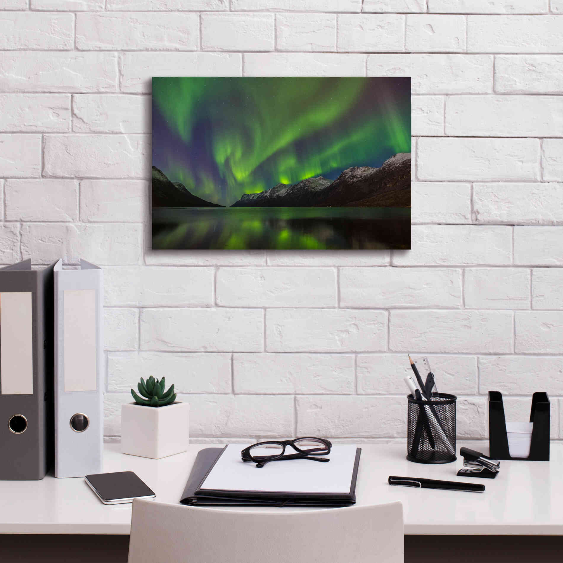 'Northern Lights In Ersfjorden' by Epic Portfolio, Giclee Canvas Wall Art,18x12
