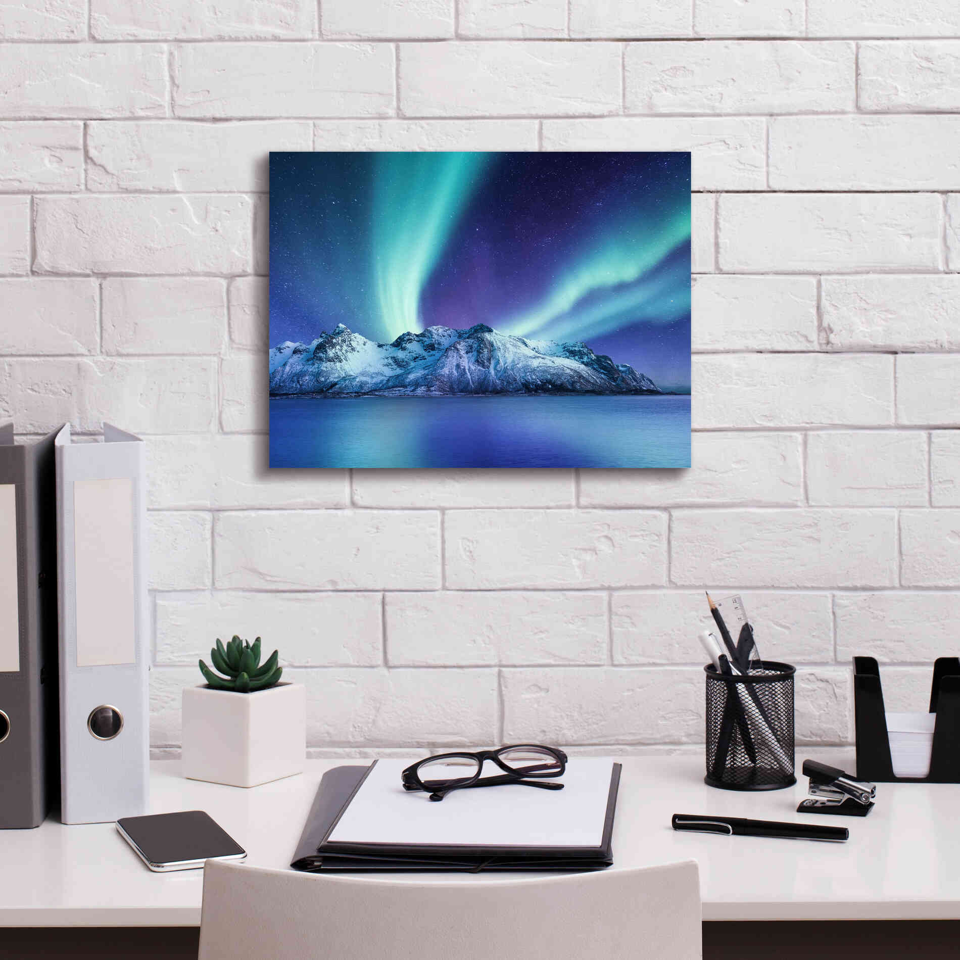 'Northern Lights In The Lofoten Islands Norway 1' by Epic Portfolio, Giclee Canvas Wall Art,16x12