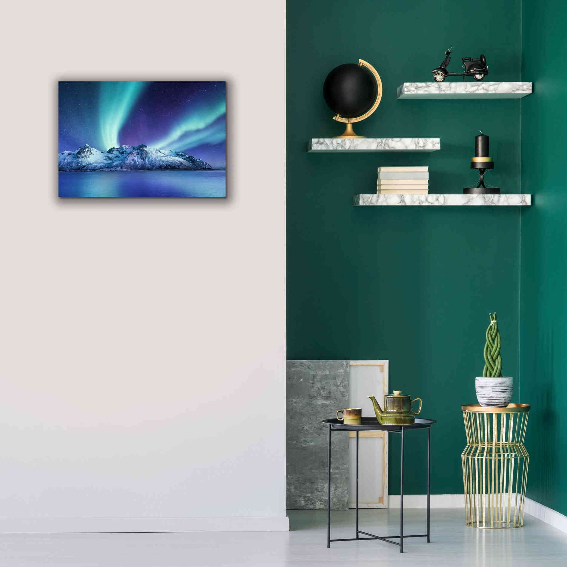 'Northern Lights In The Lofoten Islands Norway 1' by Epic Portfolio, Giclee Canvas Wall Art,26x18