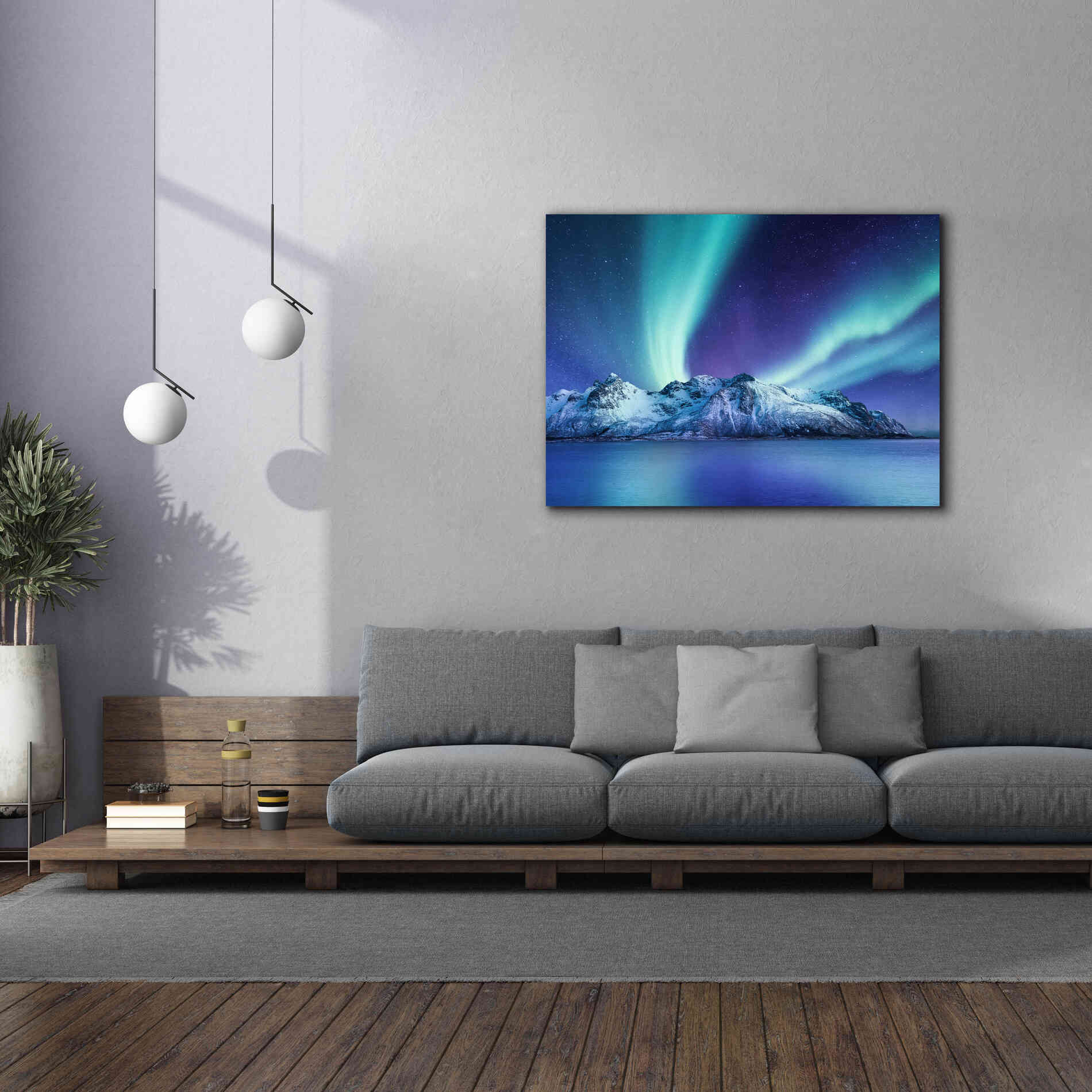 'Northern Lights In The Lofoten Islands Norway 1' by Epic Portfolio, Giclee Canvas Wall Art,54x40