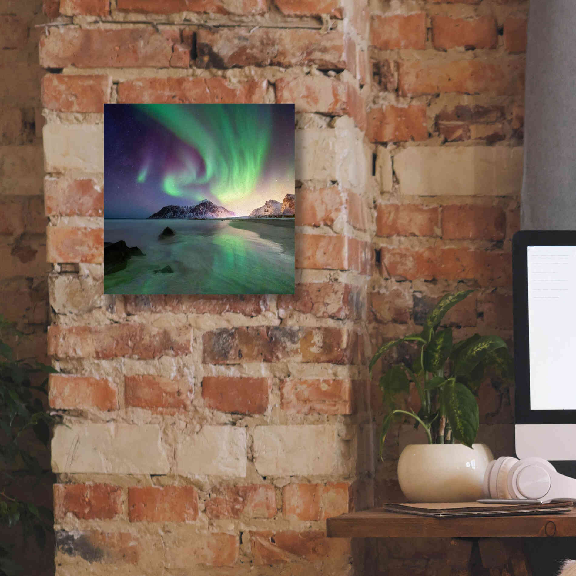 'Northern Lights In The Lofoten Islands Norway 5' by Epic Portfolio, Giclee Canvas Wall Art,12x12