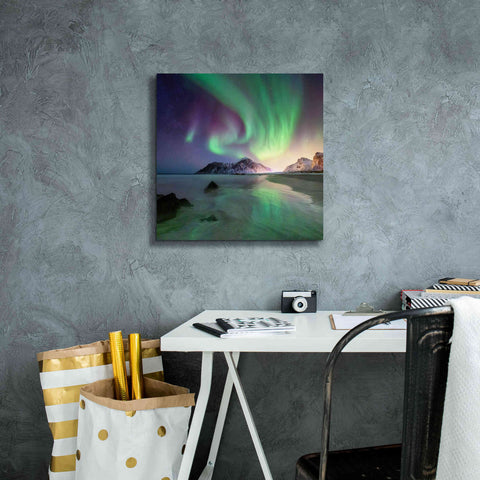 Image of 'Northern Lights In The Lofoten Islands Norway 5' by Epic Portfolio, Giclee Canvas Wall Art,18x18