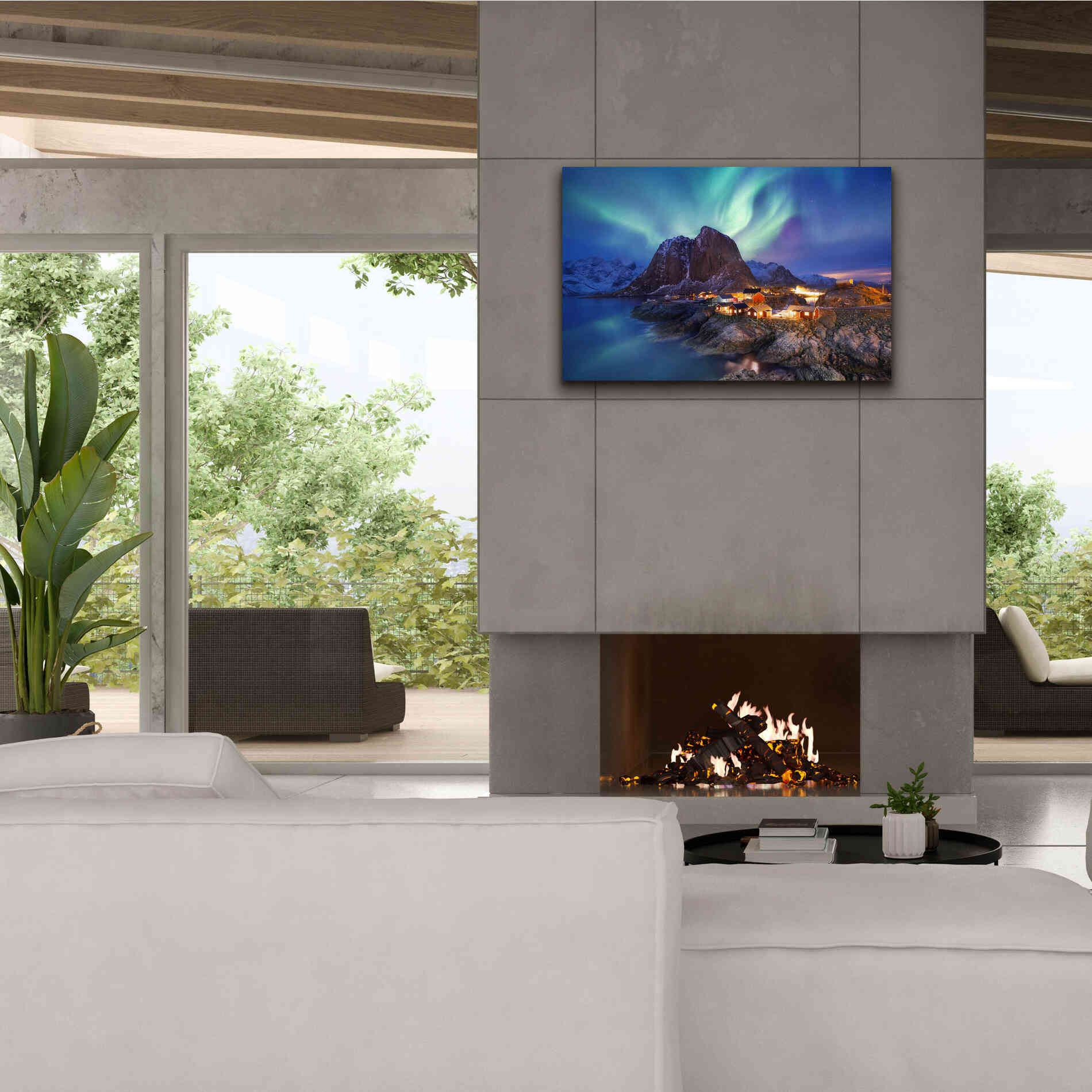 'Northern Lights In The Lofoten Islands Norway 9' by Epic Portfolio, Giclee Canvas Wall Art,40x26