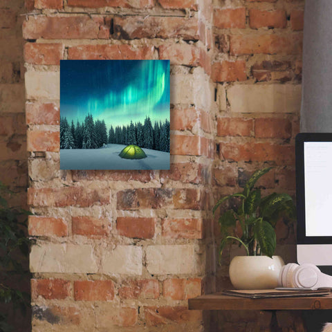 Image of 'Northern Lights In Winter Forest 1' by Epic Portfolio, Giclee Canvas Wall Art,12x12