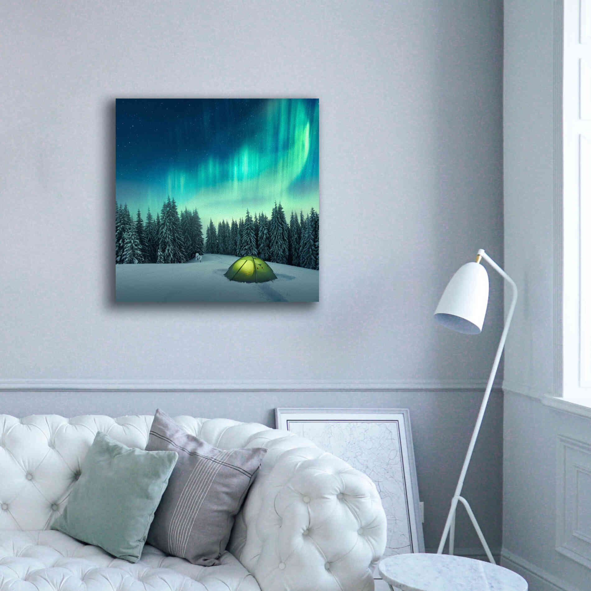 'Northern Lights In Winter Forest 1' by Epic Portfolio, Giclee Canvas Wall Art,37x37
