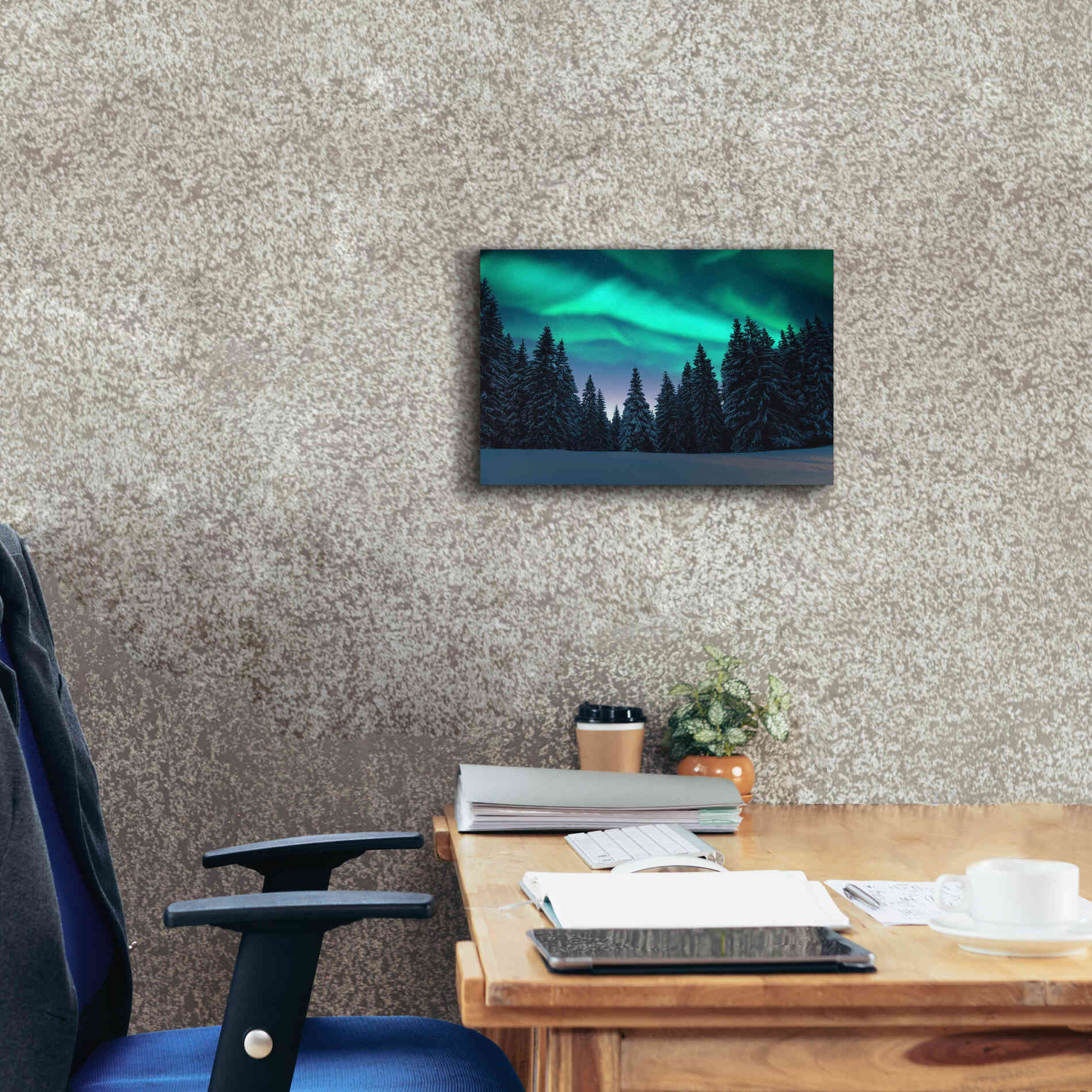 'Northern Lights In Winter Forest 3' by Epic Portfolio, Giclee Canvas Wall Art,18x12