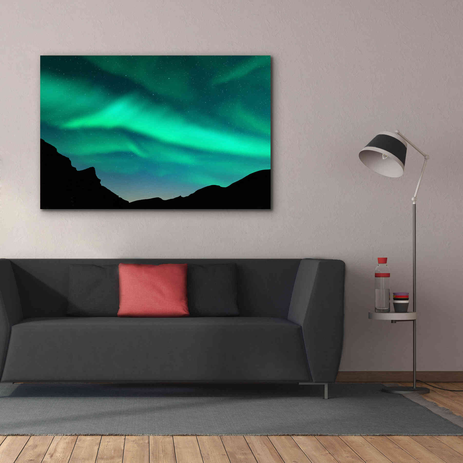 'Northern Lights In Winter Mountains' by Epic Portfolio, Giclee Canvas Wall Art,60x40