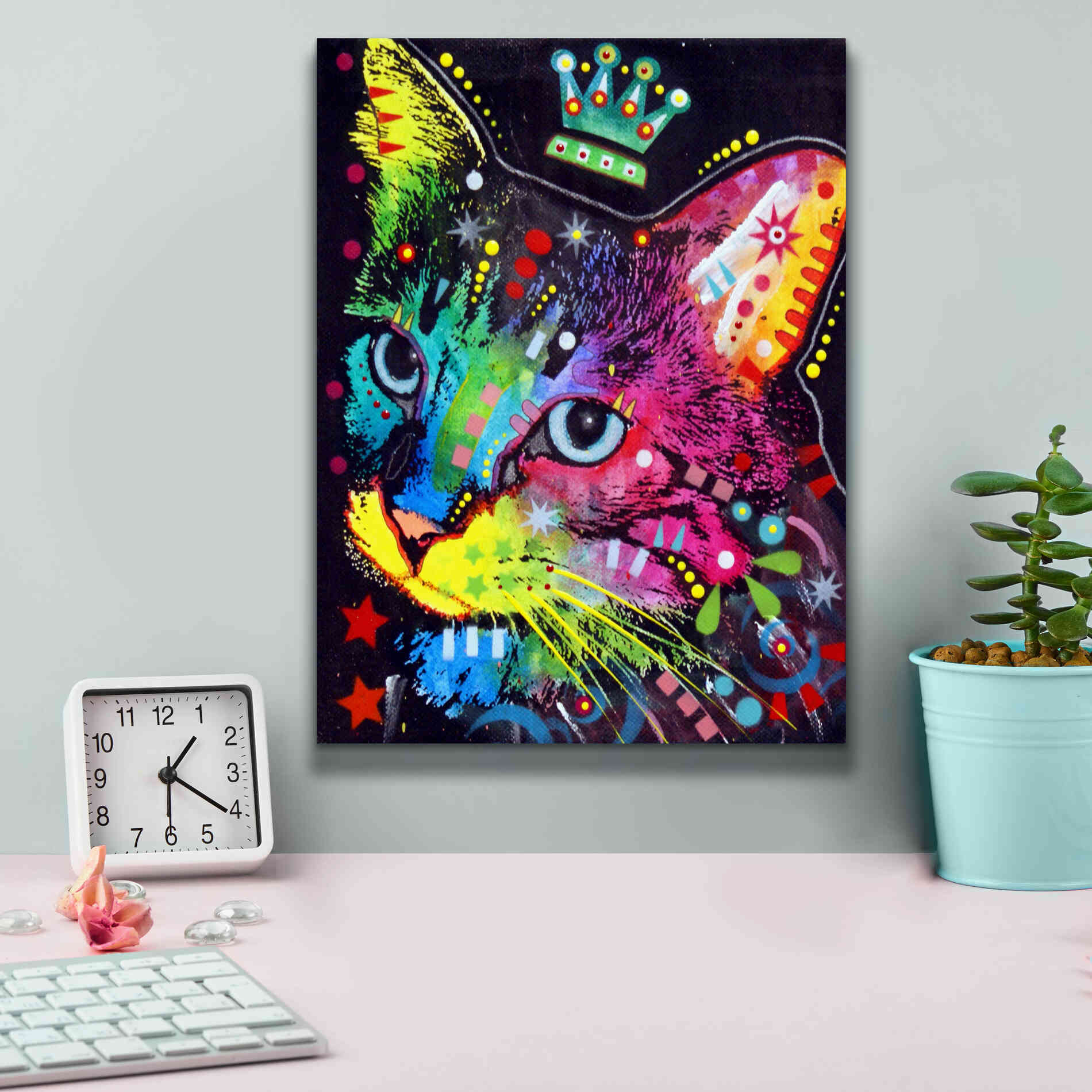 'Thinking Cat Crowned' by Dean Russo, Giclee Canvas Wall Art,12x16