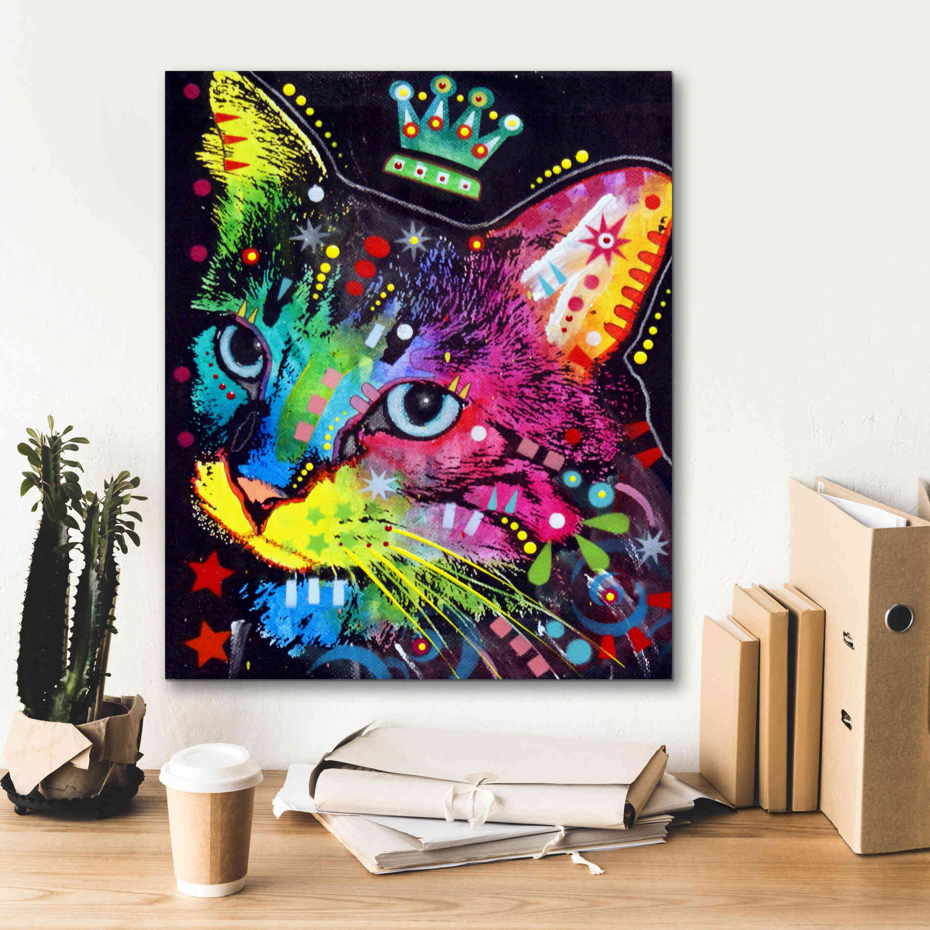'Thinking Cat Crowned' by Dean Russo, Giclee Canvas Wall Art,20x24