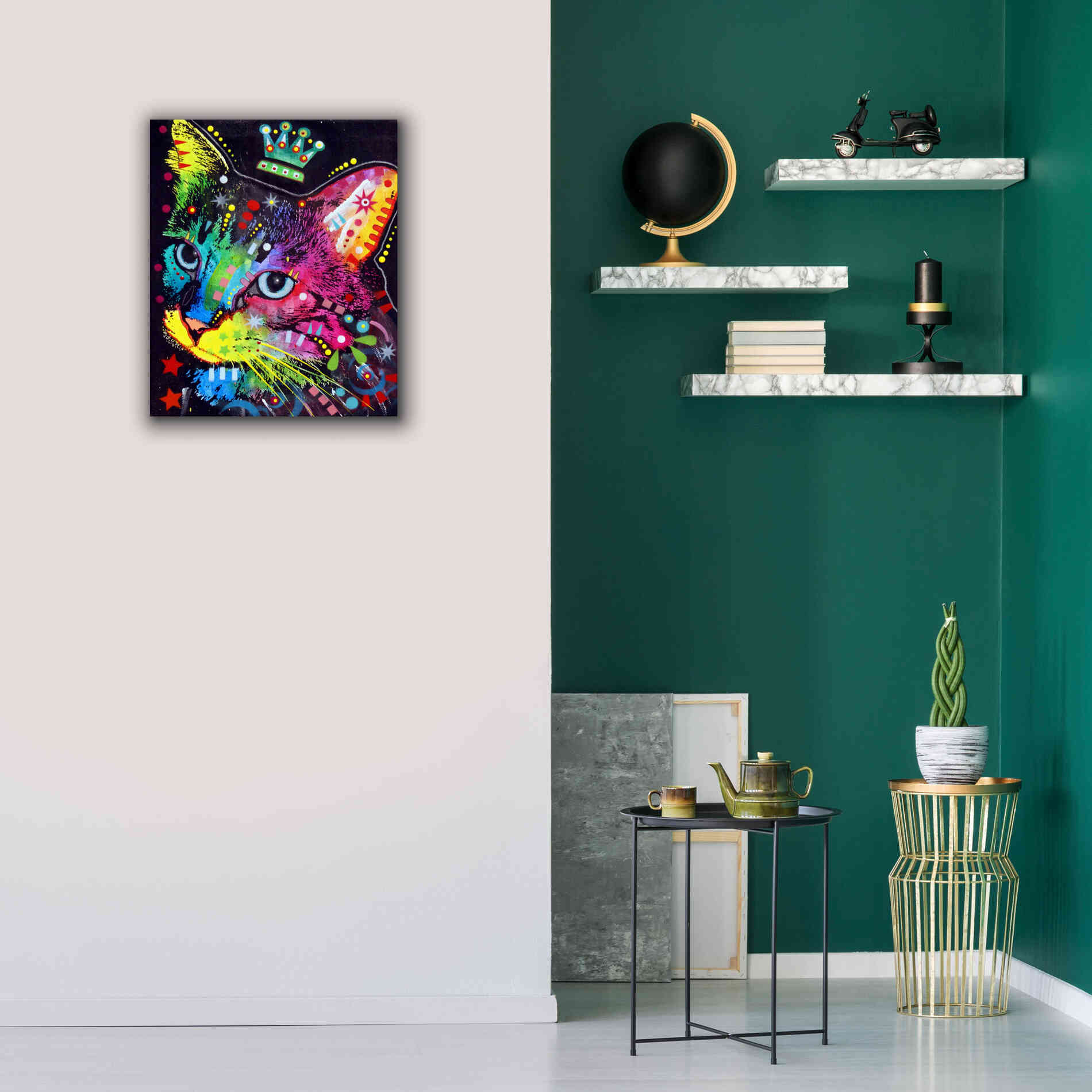 'Thinking Cat Crowned' by Dean Russo, Giclee Canvas Wall Art,20x24
