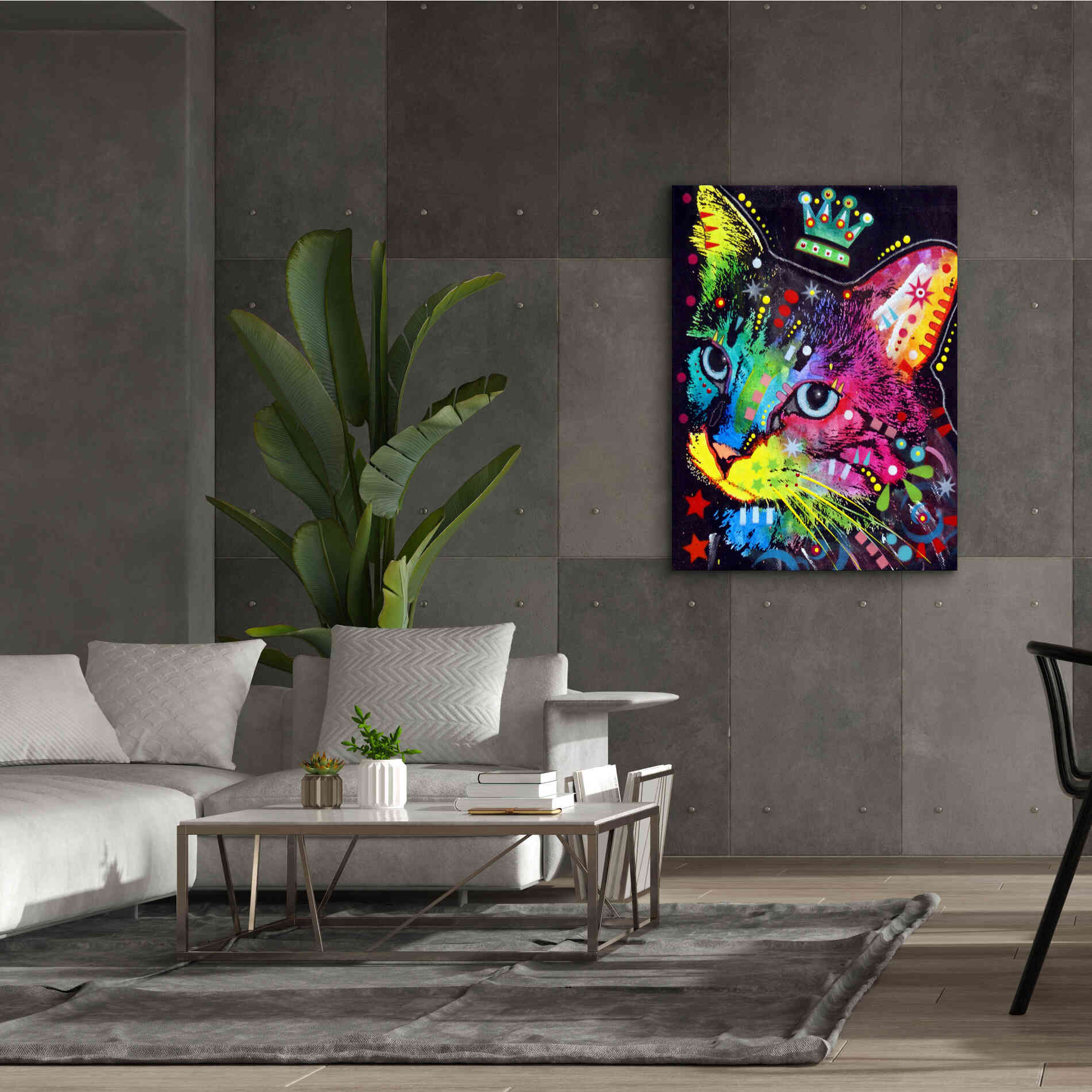 'Thinking Cat Crowned' by Dean Russo, Giclee Canvas Wall Art,40x54