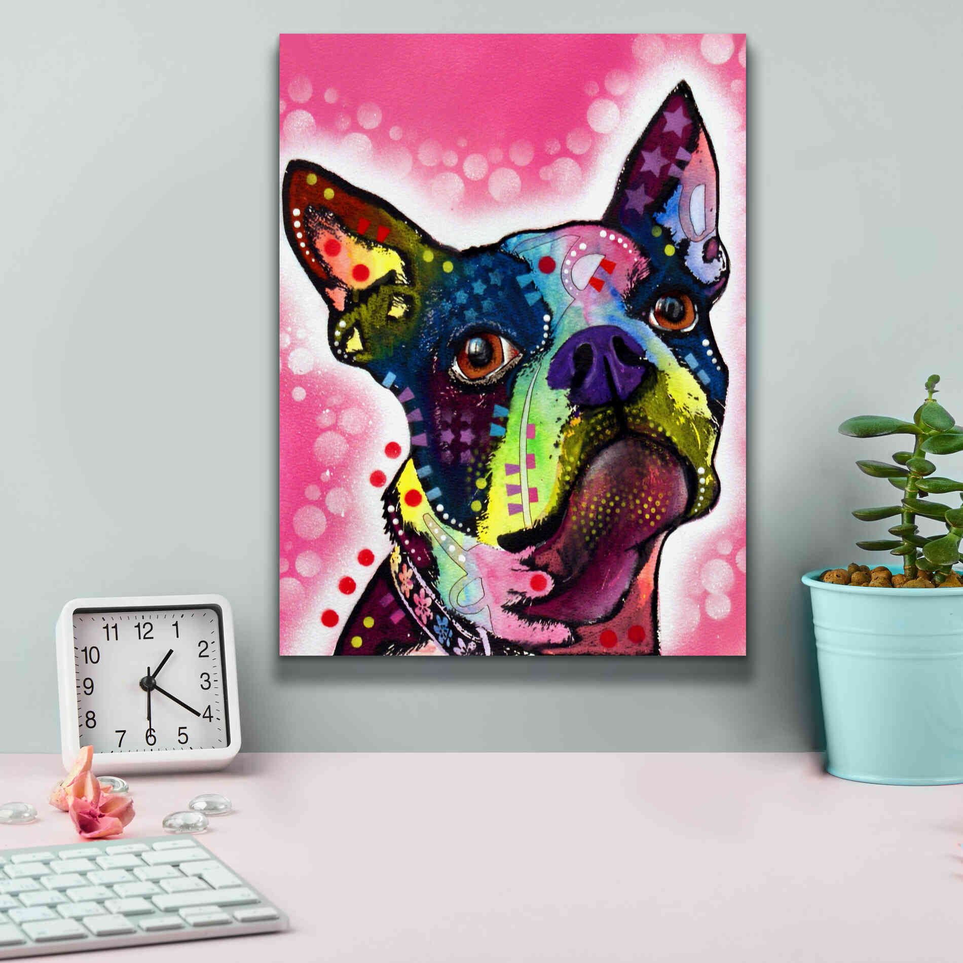 'Boston Terrier' by Dean Russo, Giclee Canvas Wall Art,12x16