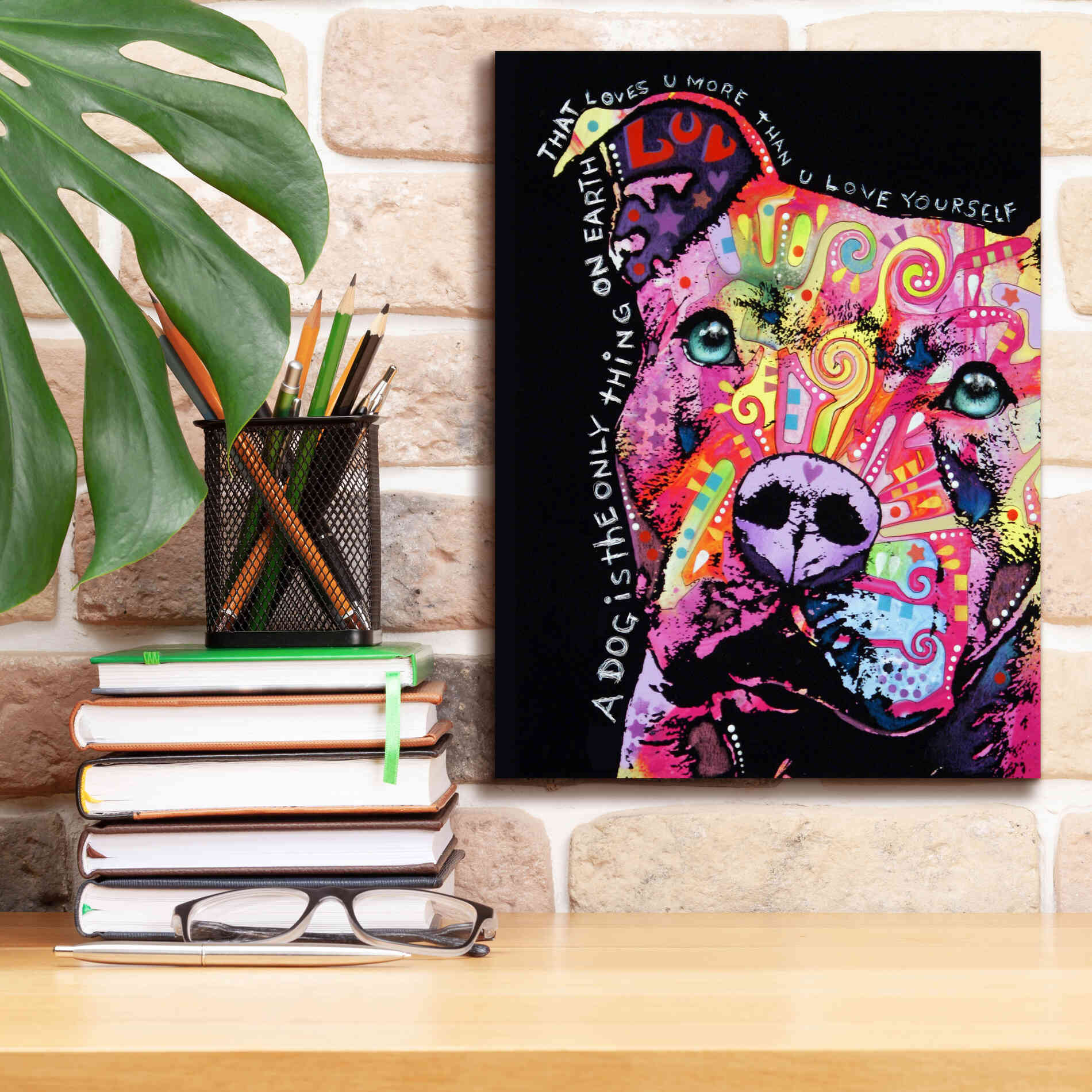 'Thoughtful Pit Bull' by Dean Russo, Giclee Canvas Wall Art,12x16