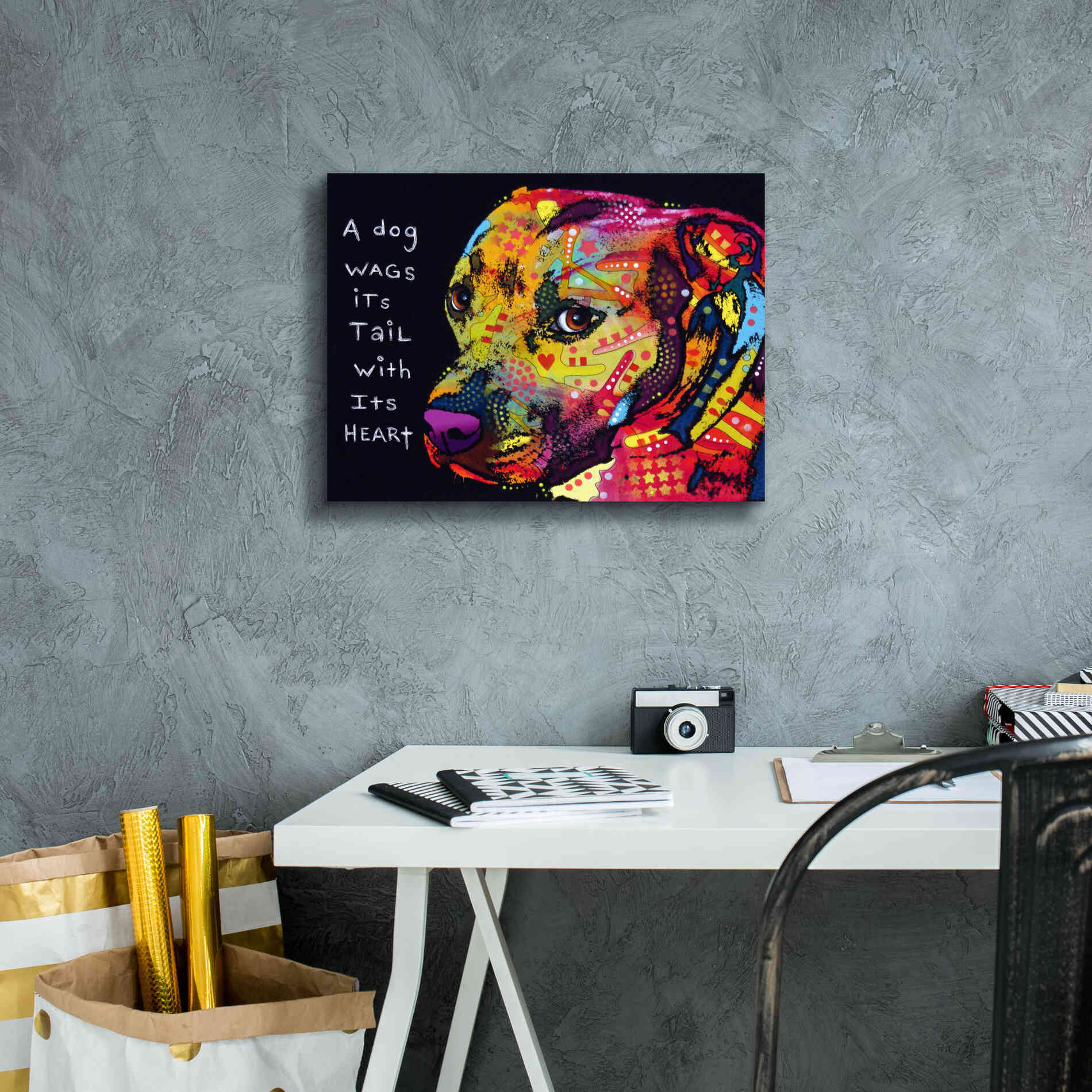 'Gratitude Pitbull' by Dean Russo, Giclee Canvas Wall Art,16x12