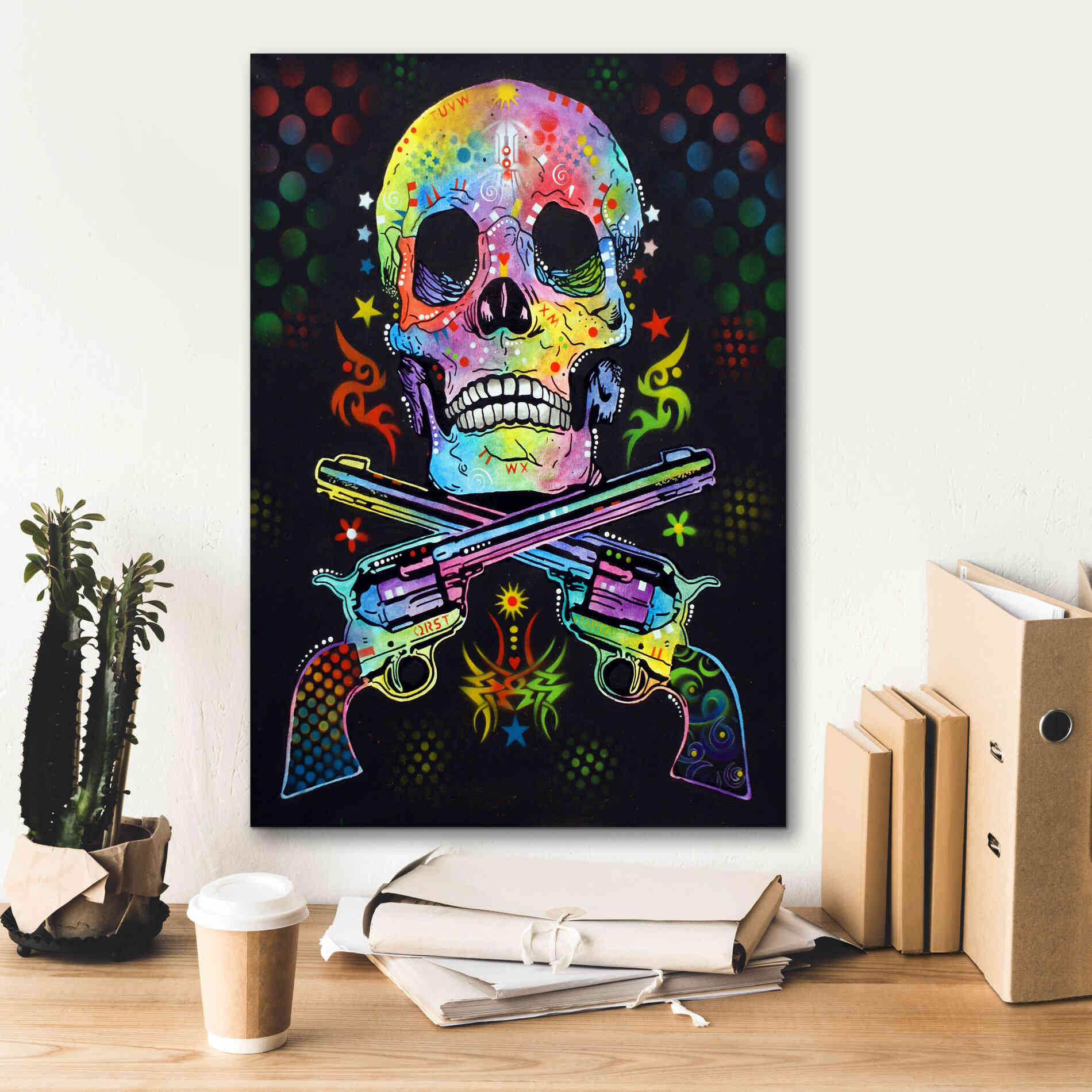 'Skull & Guns' by Dean Russo, Giclee Canvas Wall Art,18x26