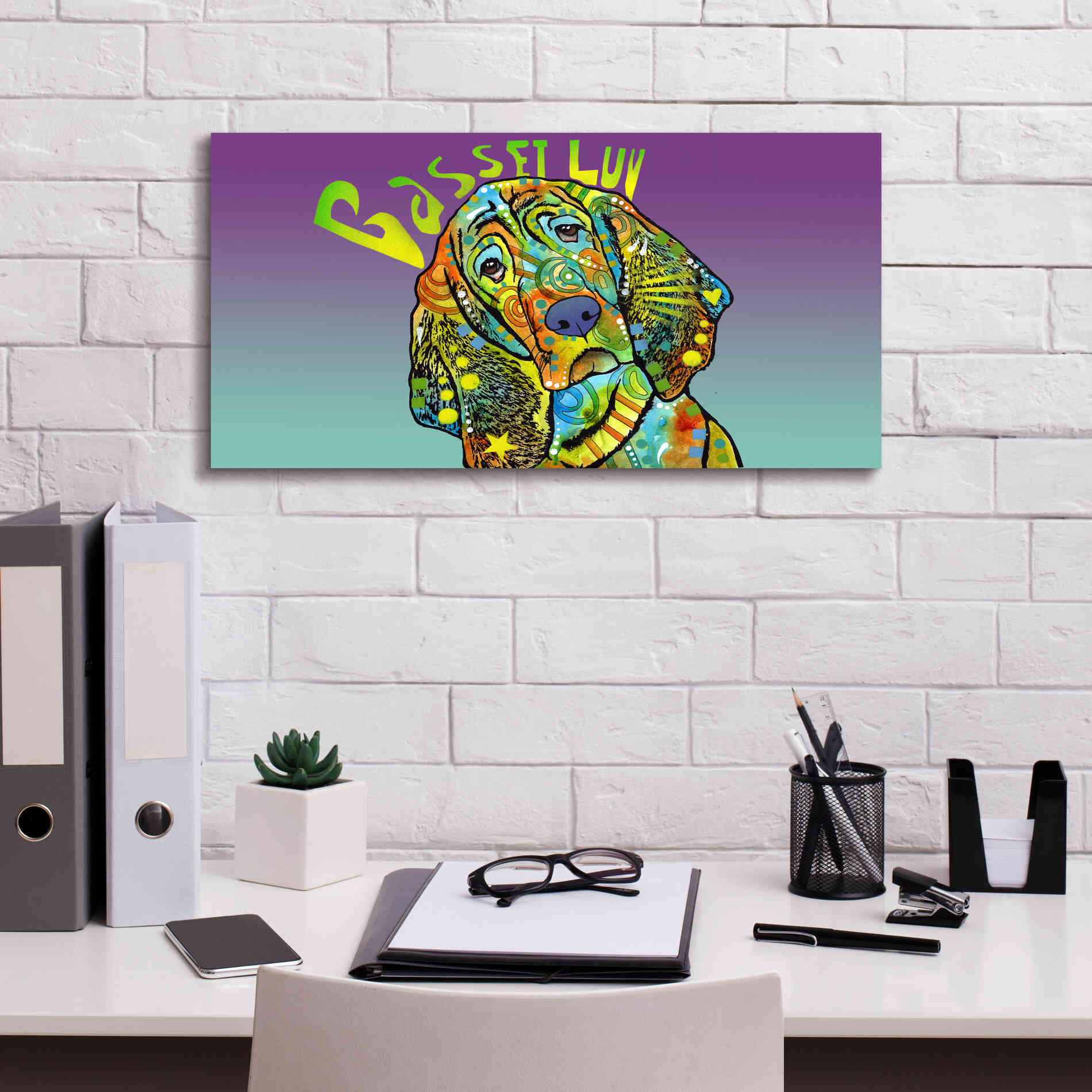 'Basset Luv' by Dean Russo, Giclee Canvas Wall Art,24x12