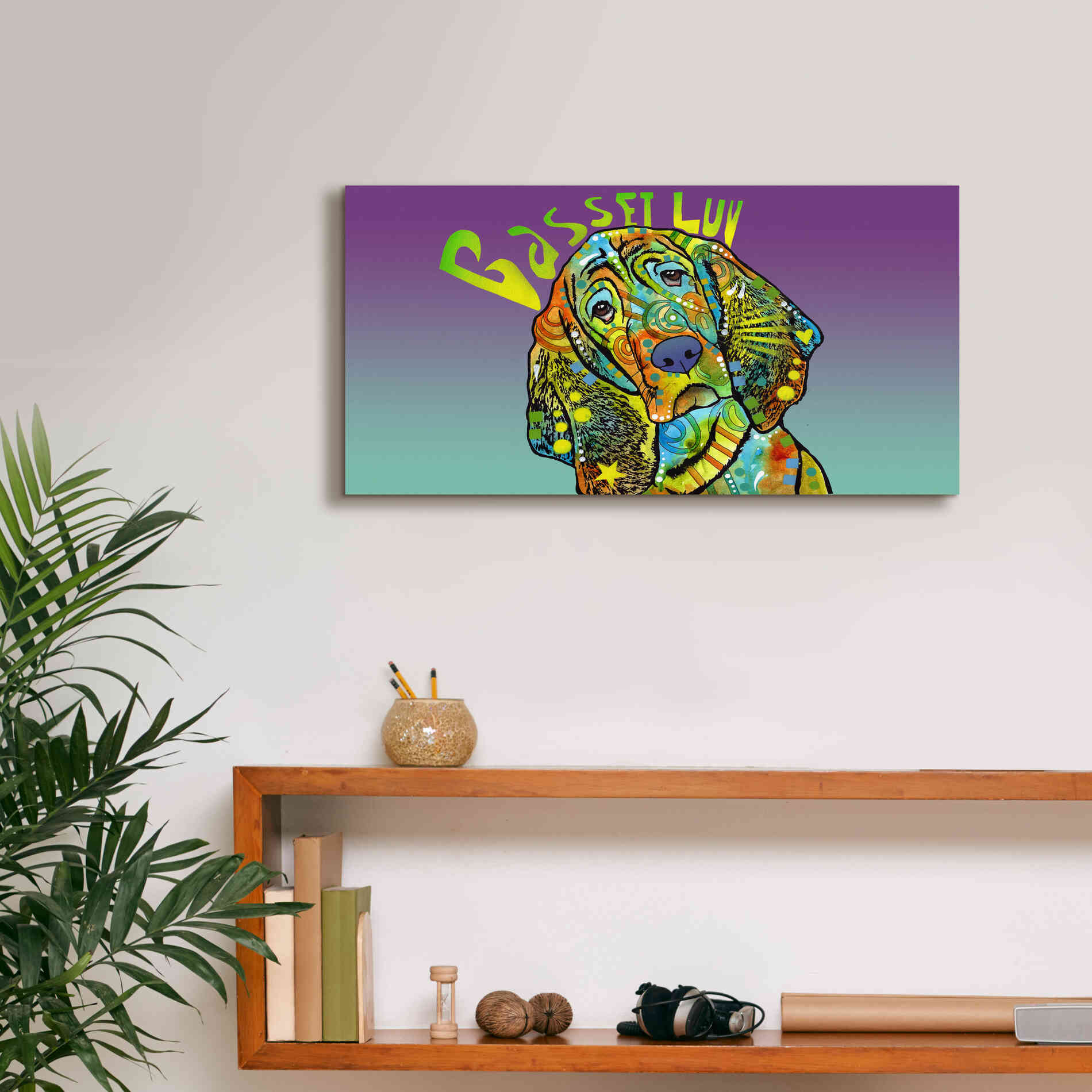 'Basset Luv' by Dean Russo, Giclee Canvas Wall Art,24x12
