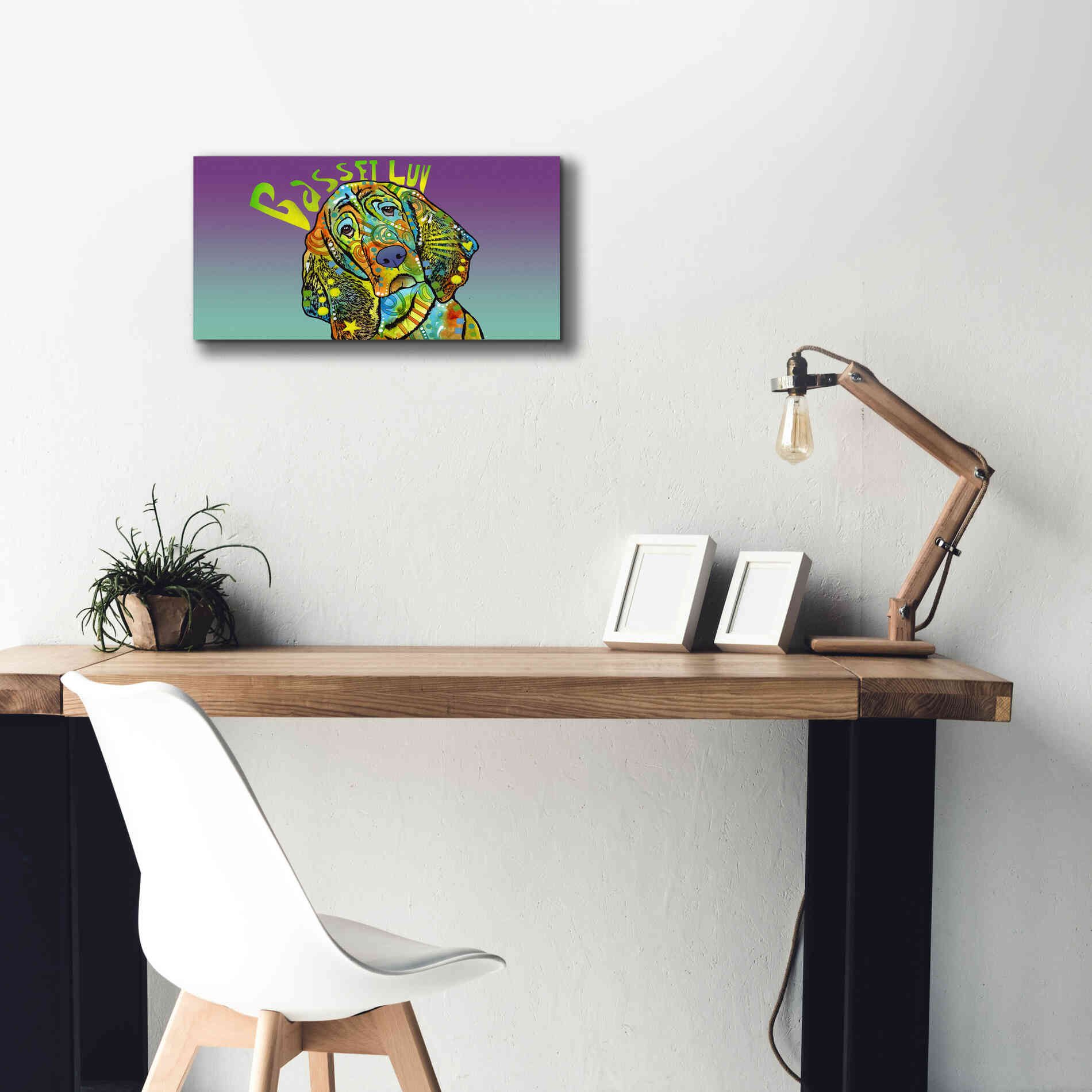 'Basset Luv' by Dean Russo, Giclee Canvas Wall Art,24x12