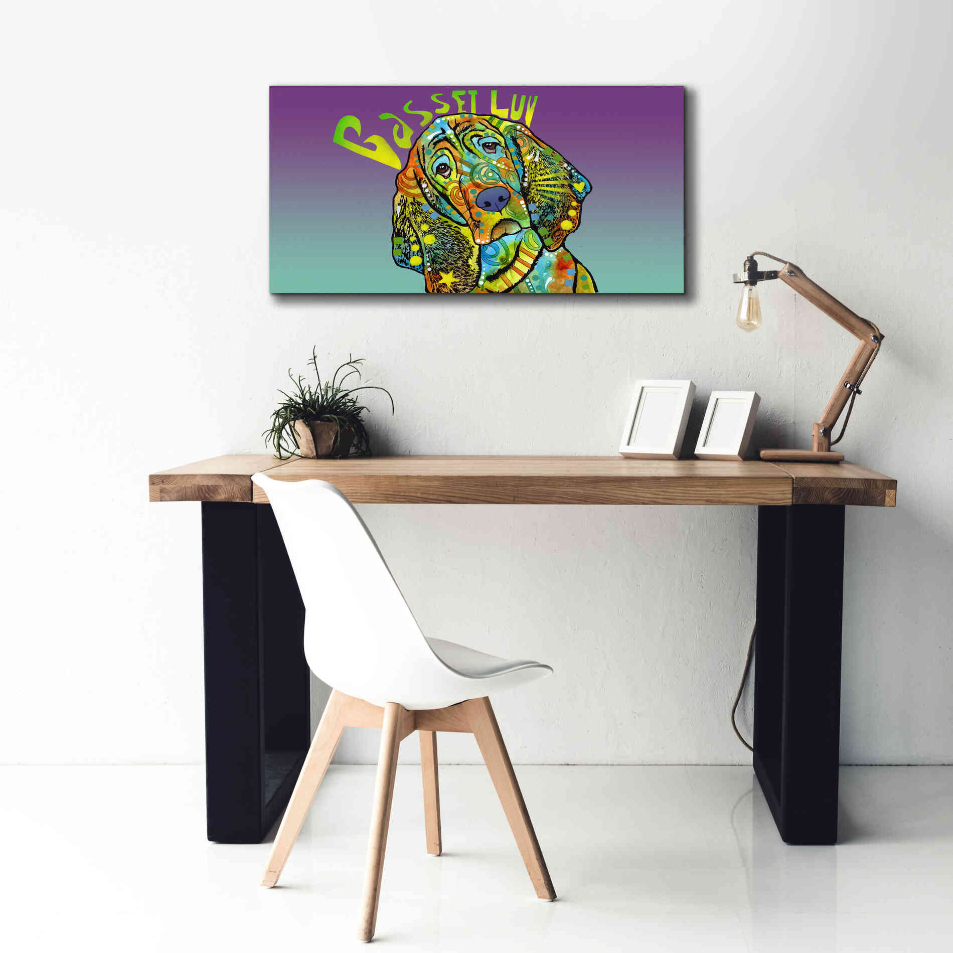 'Basset Luv' by Dean Russo, Giclee Canvas Wall Art,40x20