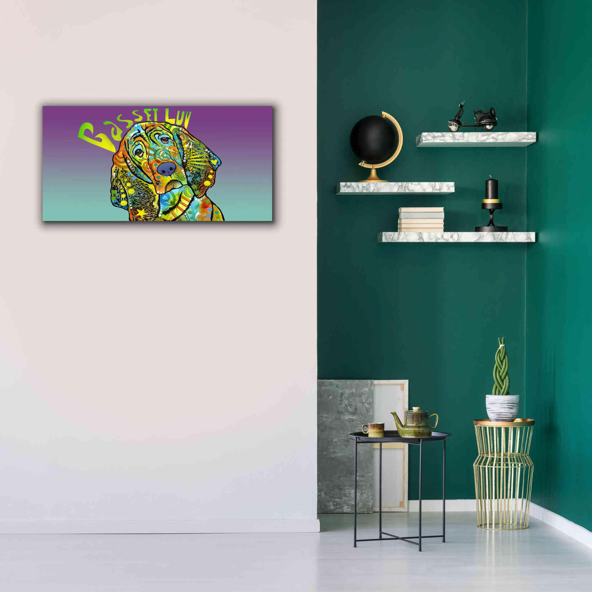 'Basset Luv' by Dean Russo, Giclee Canvas Wall Art,40x20