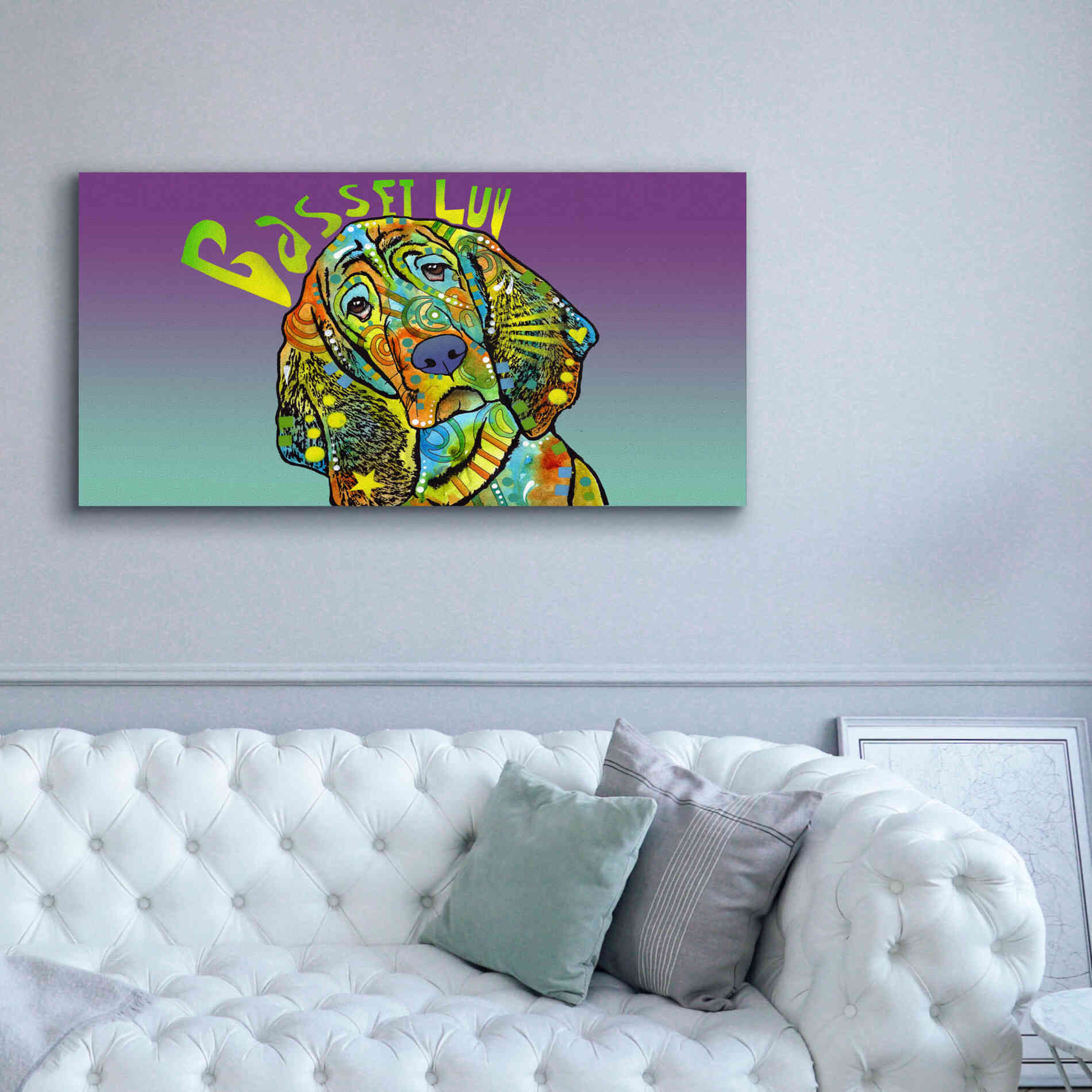 'Basset Luv' by Dean Russo, Giclee Canvas Wall Art,60x30