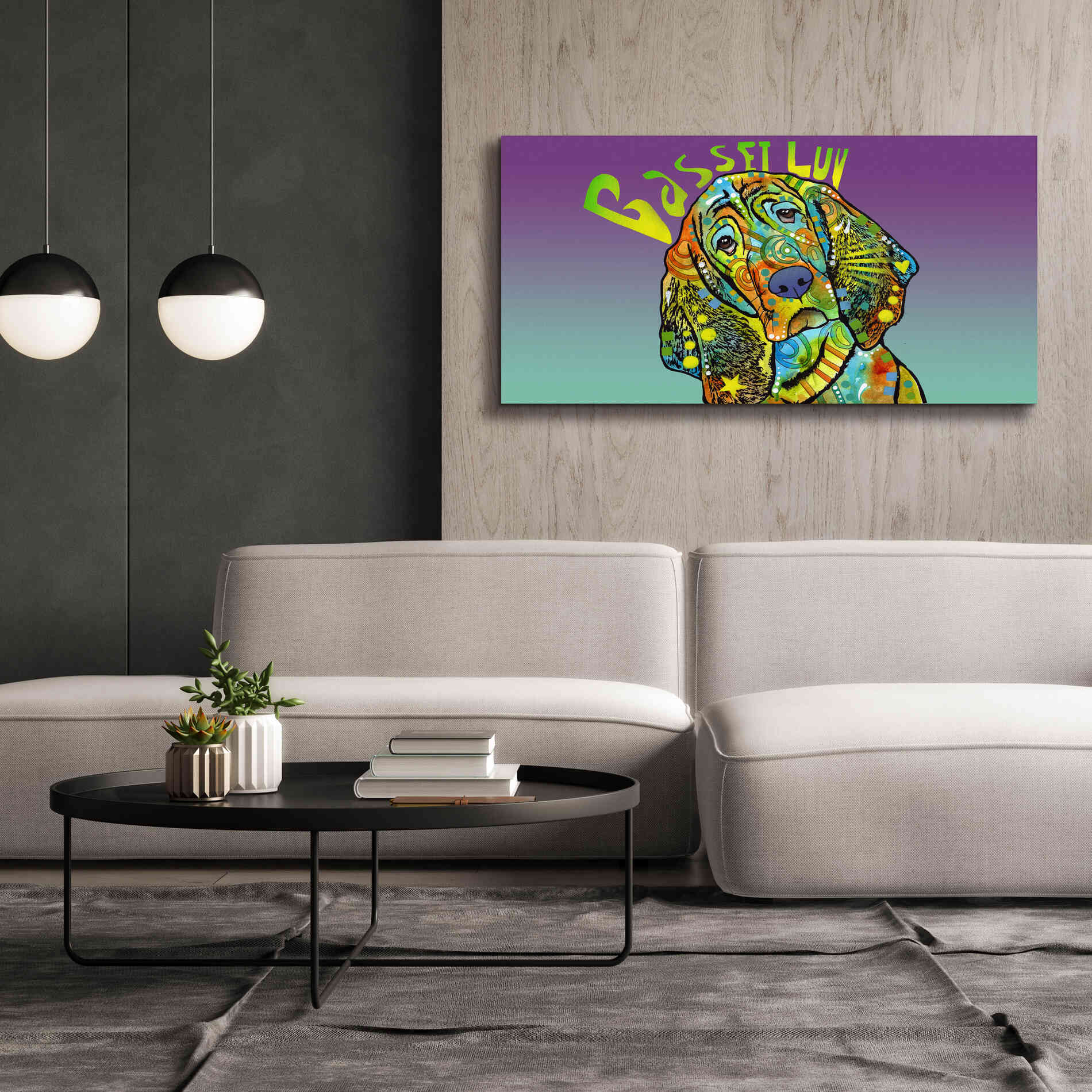 'Basset Luv' by Dean Russo, Giclee Canvas Wall Art,60x30