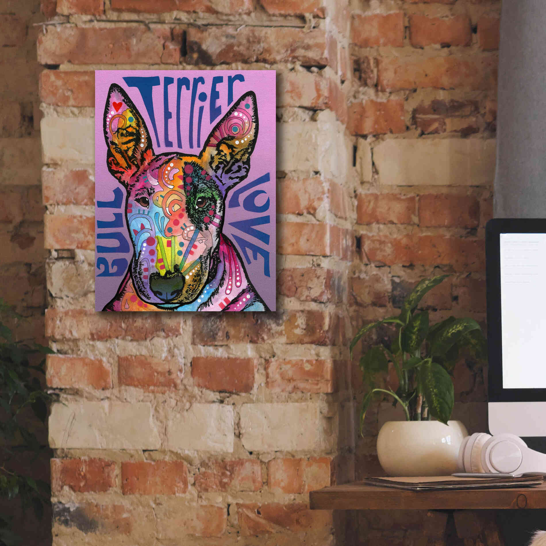 'Bull Terrier Luv' by Dean Russo, Giclee Canvas Wall Art,12x16