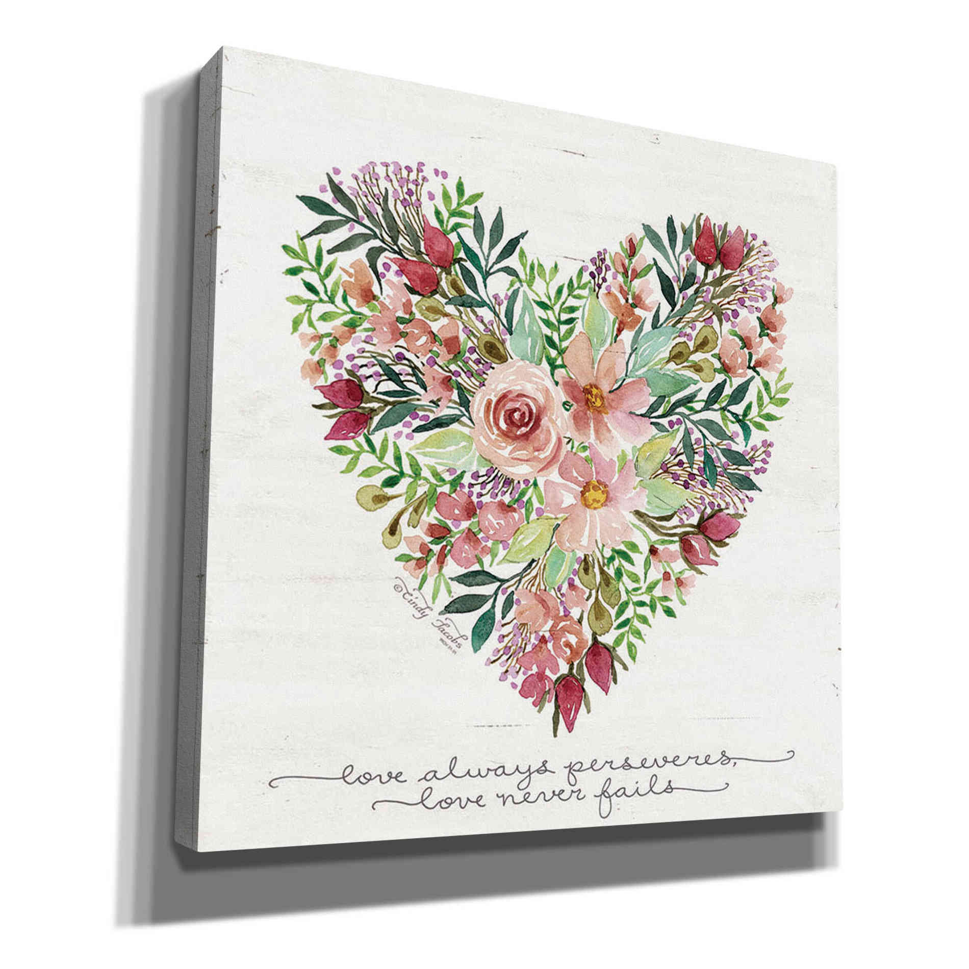 'Love Never Fails Flower Heart' by Cindy Jacobs, Canvas Wall Art