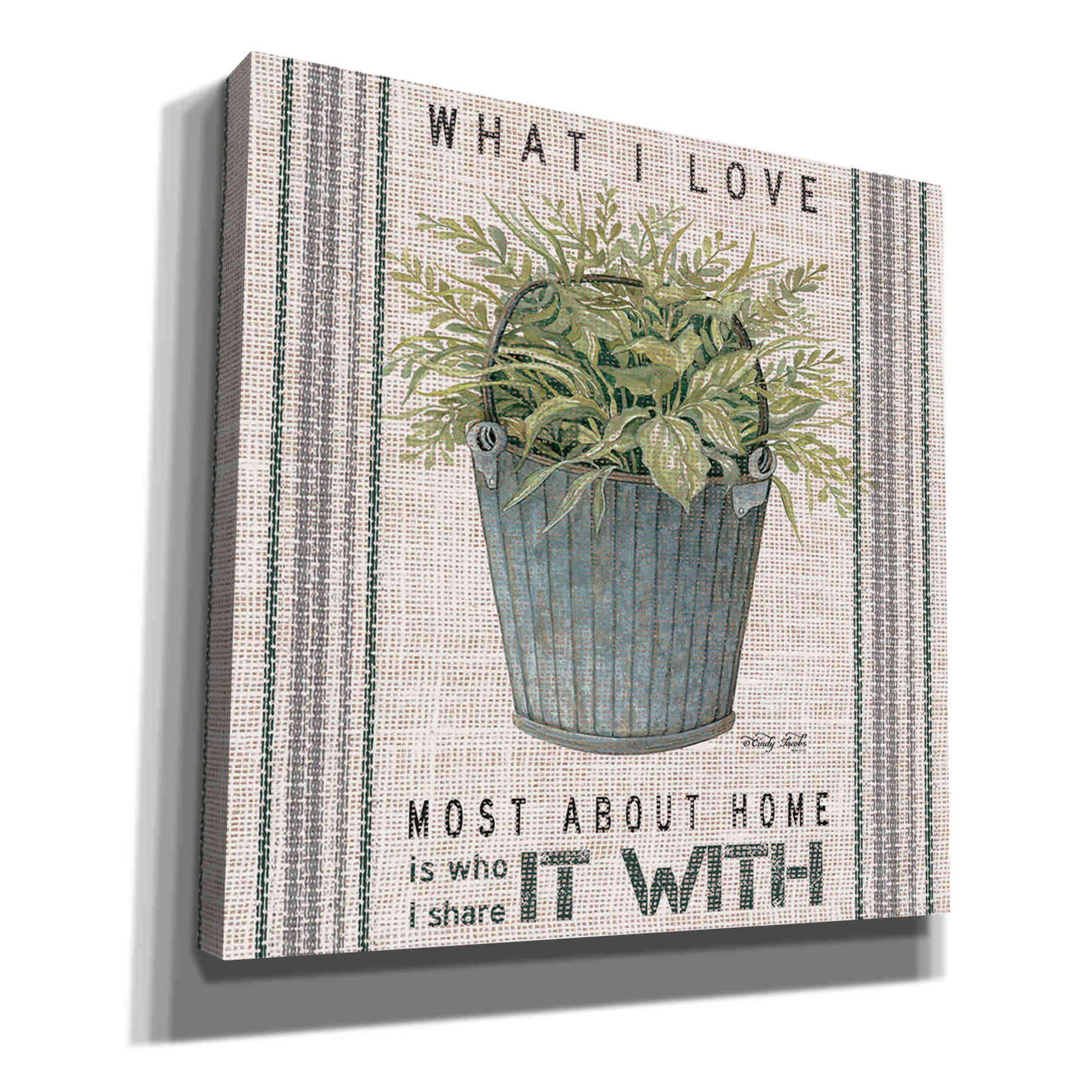 'Galvanized Bucket What I Love' by Cindy Jacobs, Canvas Wall Art