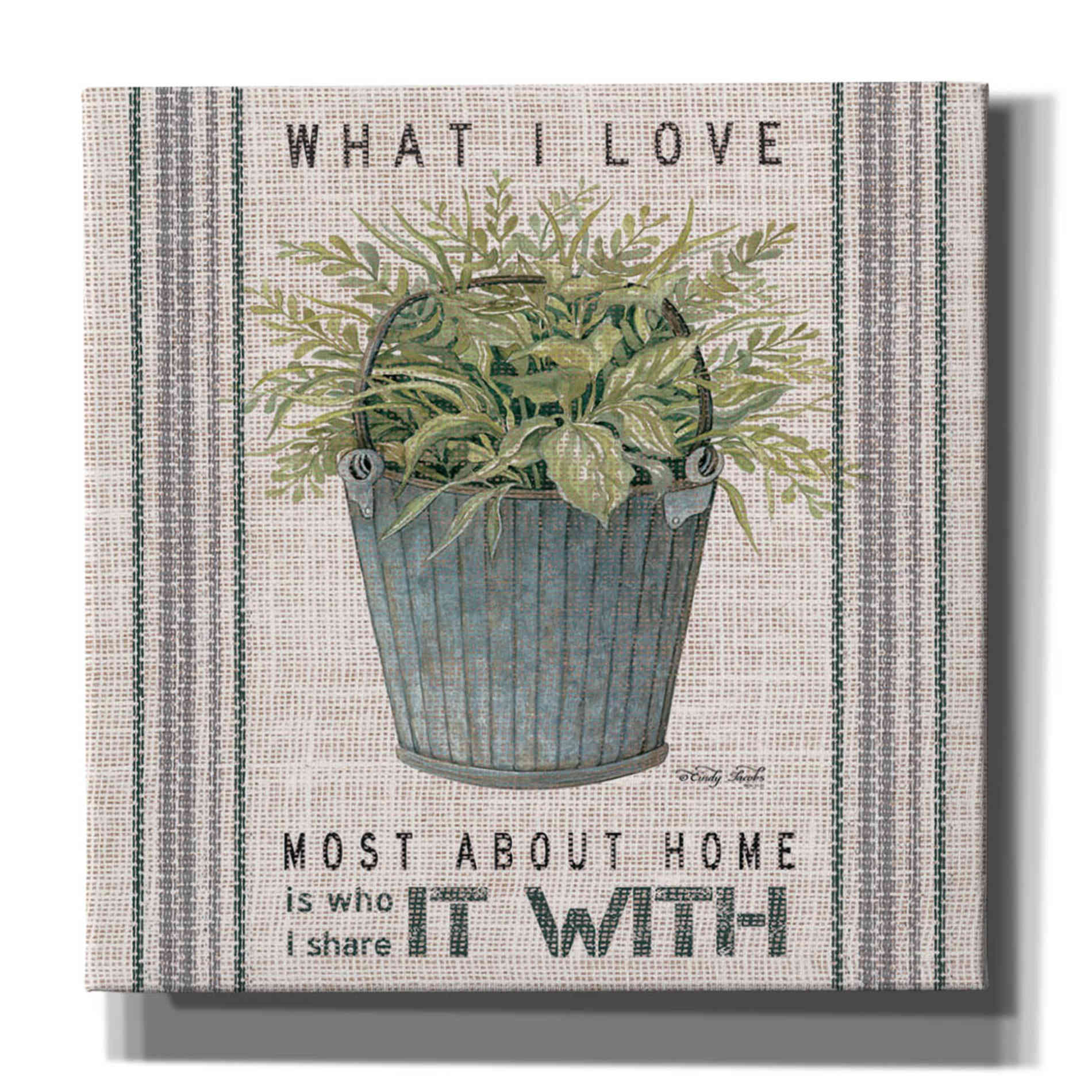 'Galvanized Bucket What I Love' by Cindy Jacobs, Canvas Wall Art