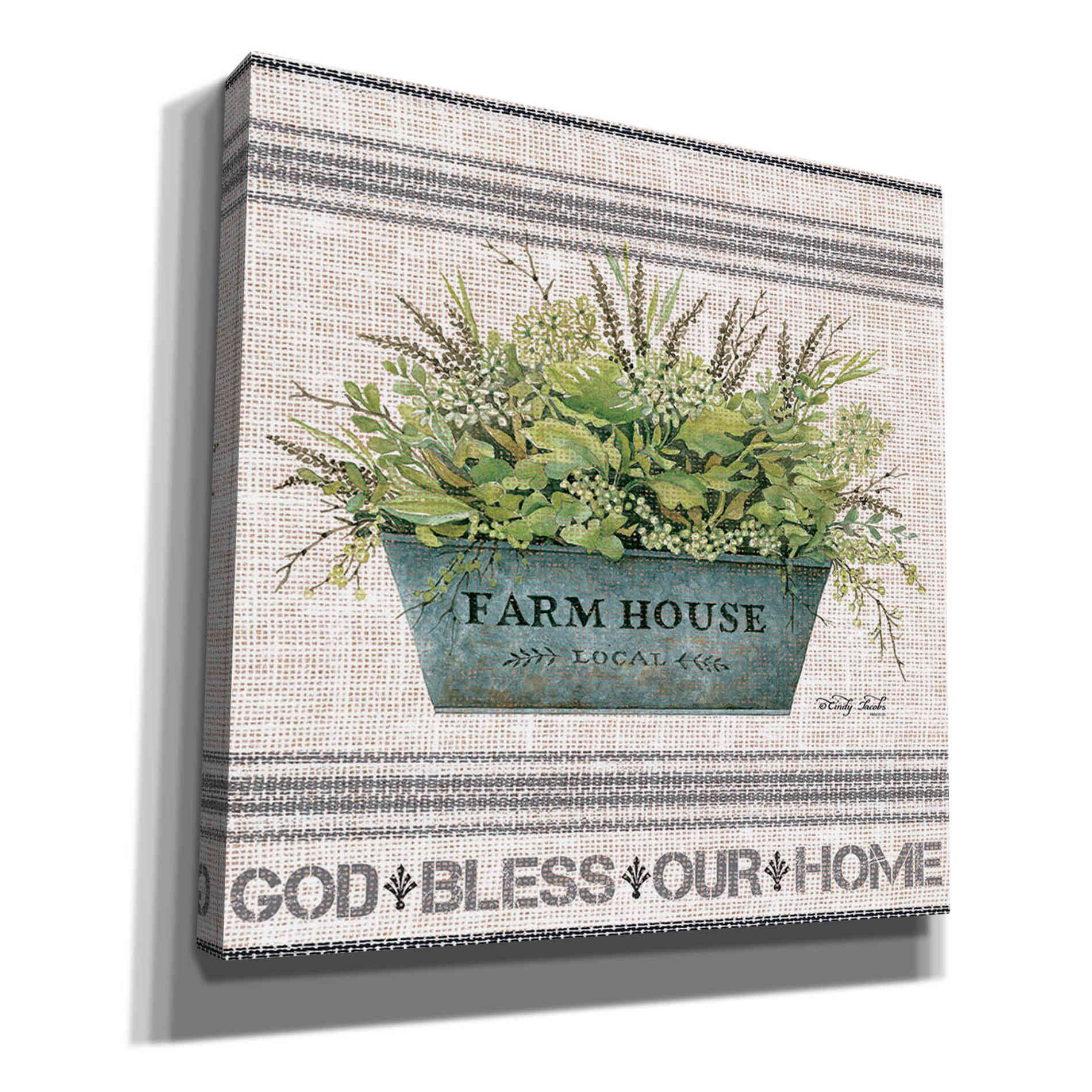 'Galvanized Farmhouse God Bless' by Cindy Jacobs, Canvas Wall Art
