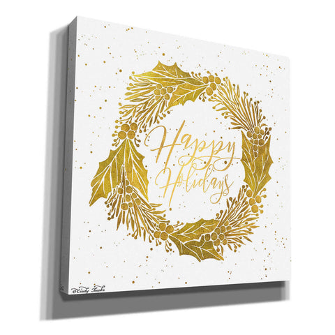 Image of 'Happy Holidays Golden Wreath' by Cindy Jacobs, Canvas Wall Art
