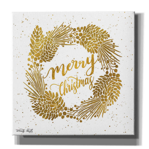 Image of 'Merry Christmas Gold Wreath' by Cindy Jacobs, Canvas Wall Art