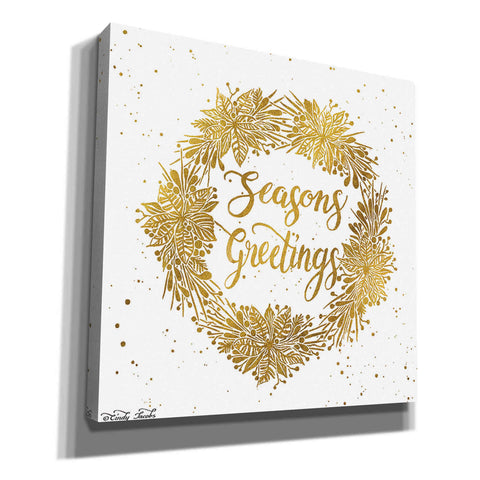 Image of 'Seasons Greetings Gold Wreath' by Cindy Jacobs, Canvas Wall Art