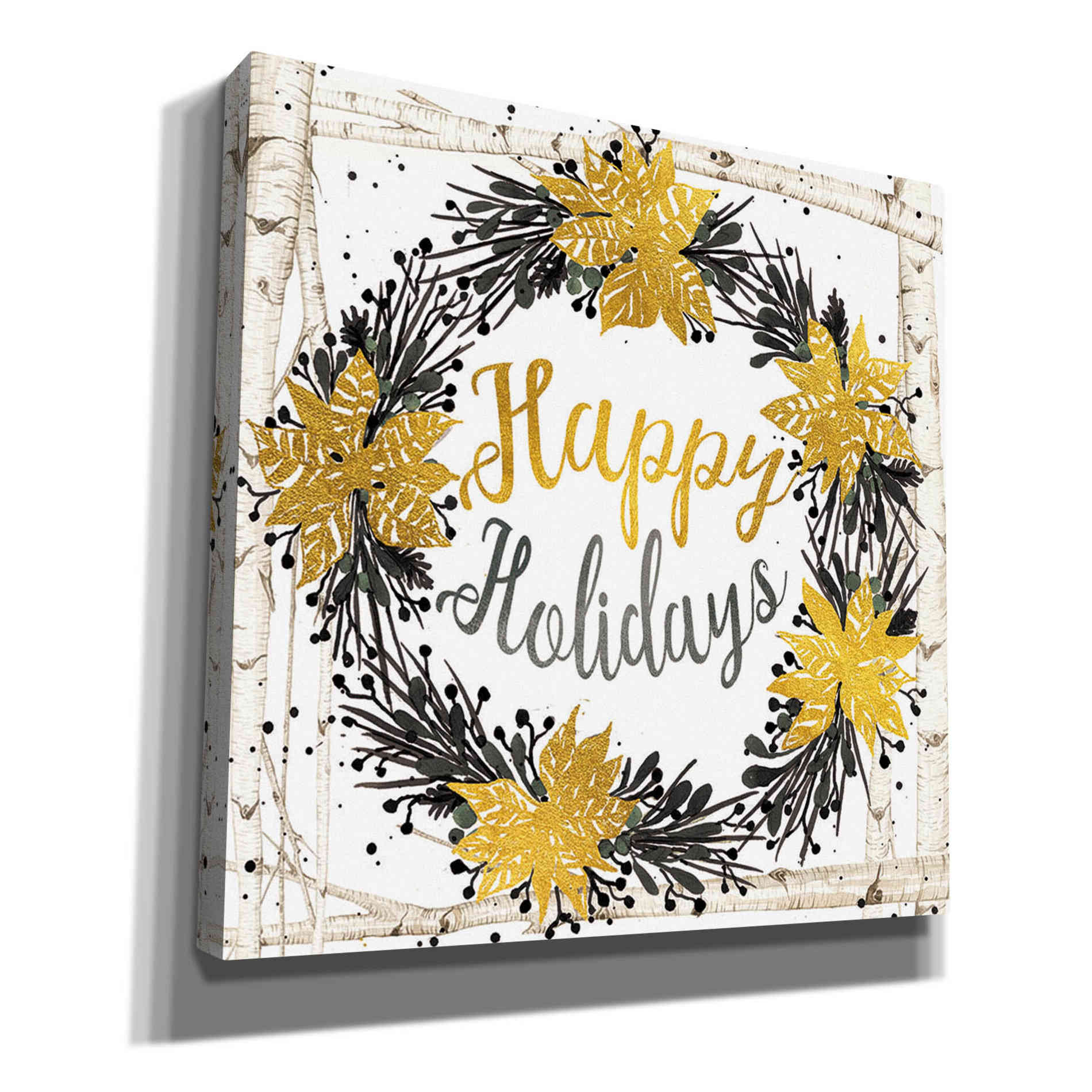 'Happy Holidays Birch Wreath' by Cindy Jacobs, Canvas Wall Art