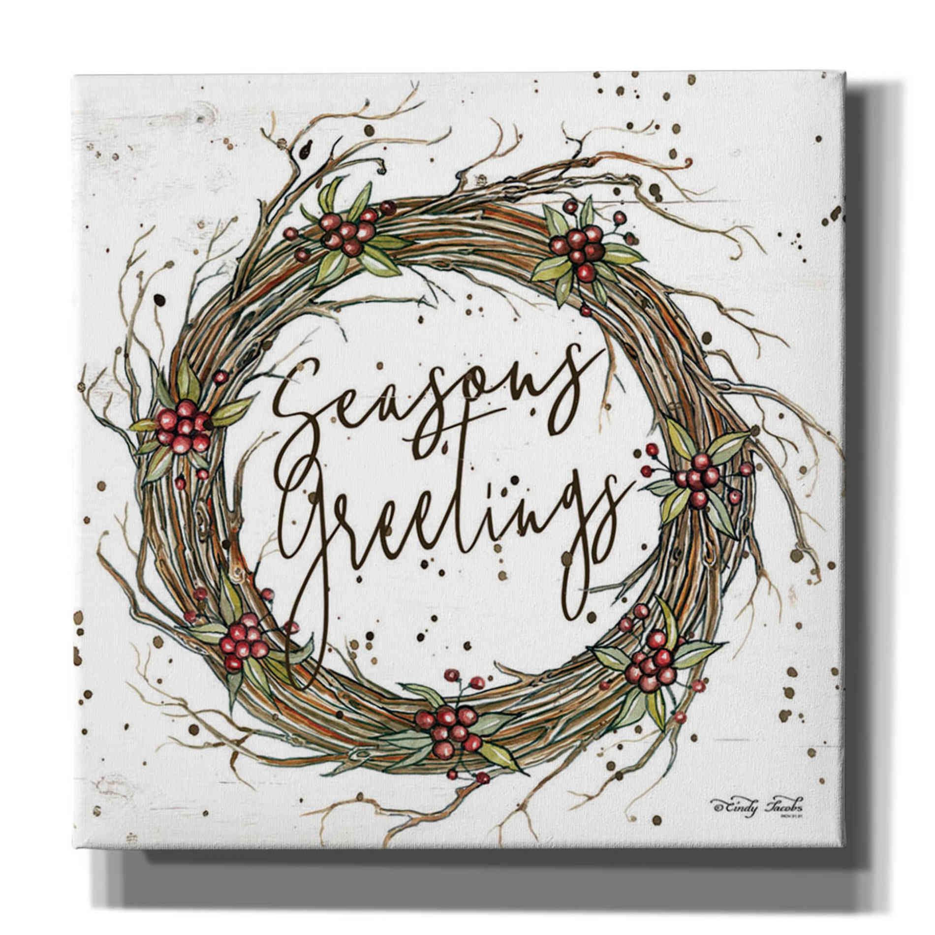 'Seasons Greetings Wreath II' by Cindy Jacobs, Canvas Wall Art
