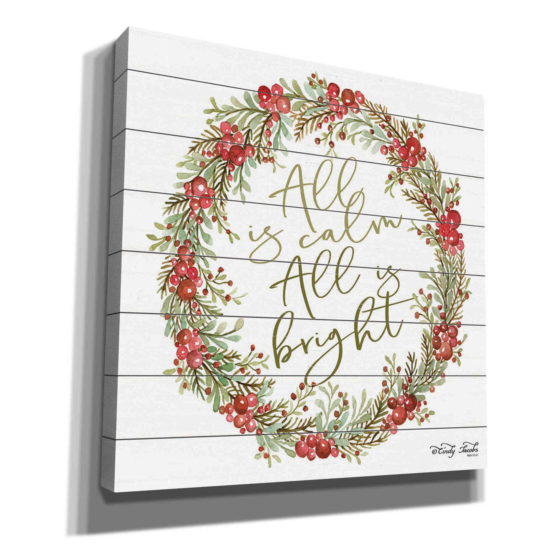 'All is Calm Berry Wreath' by Cindy Jacobs, Canvas Wall Art