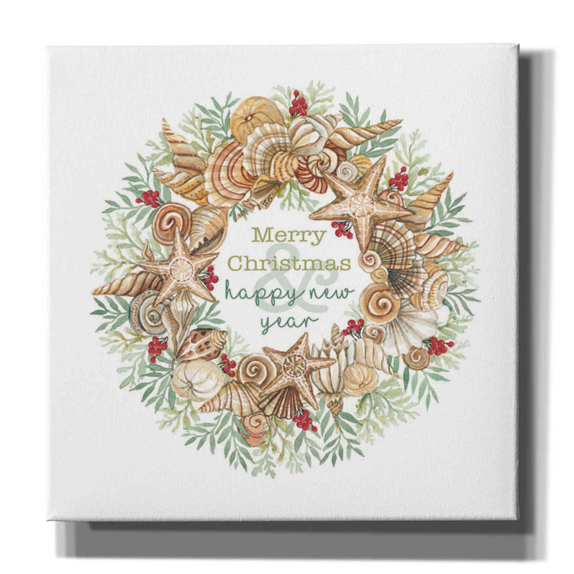 'Coastal Wreath Merry Christmas' by Cindy Jacobs, Canvas Wall Art
