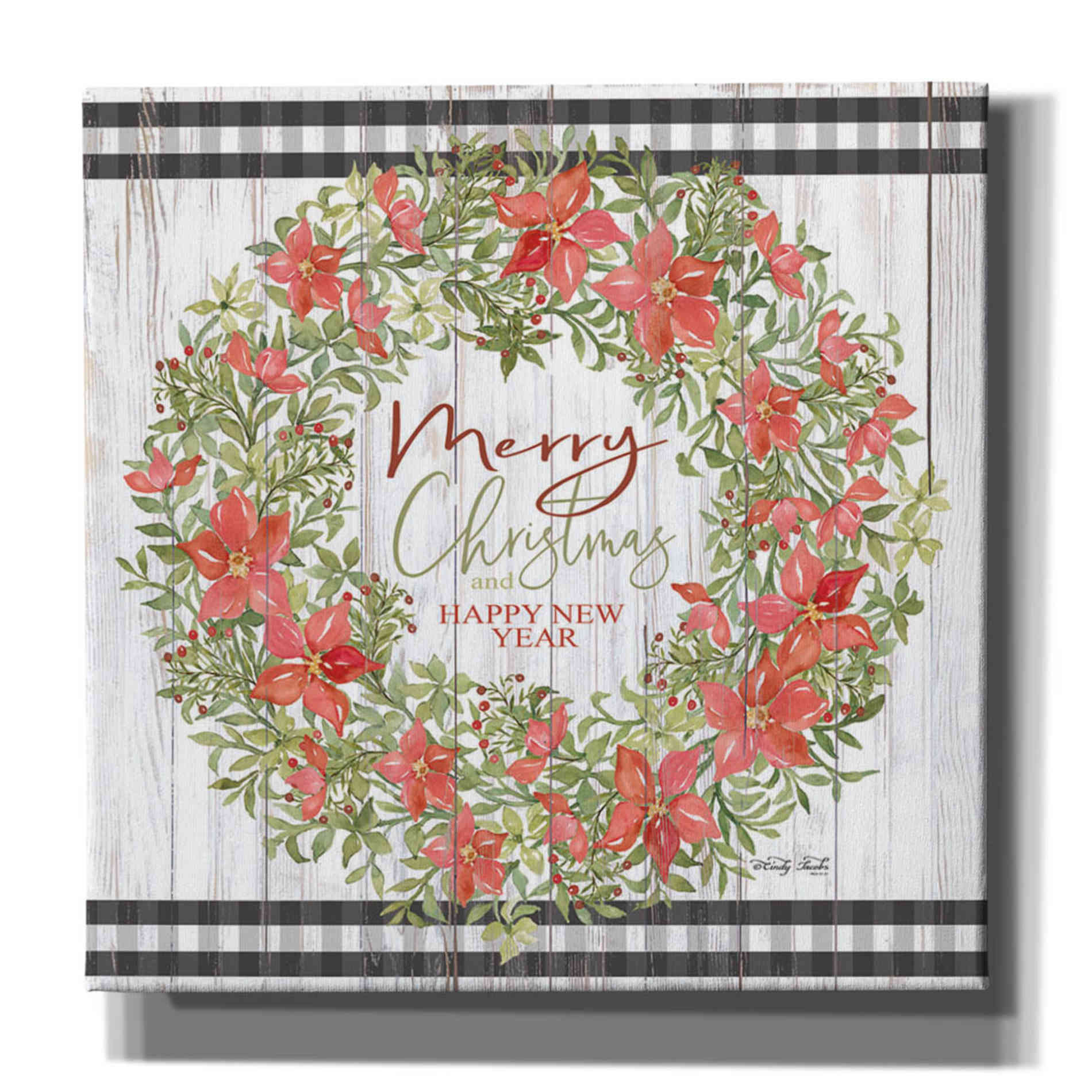 'Merry Christmas & Happy New Year Wreath' by Cindy Jacobs, Canvas Wall Art