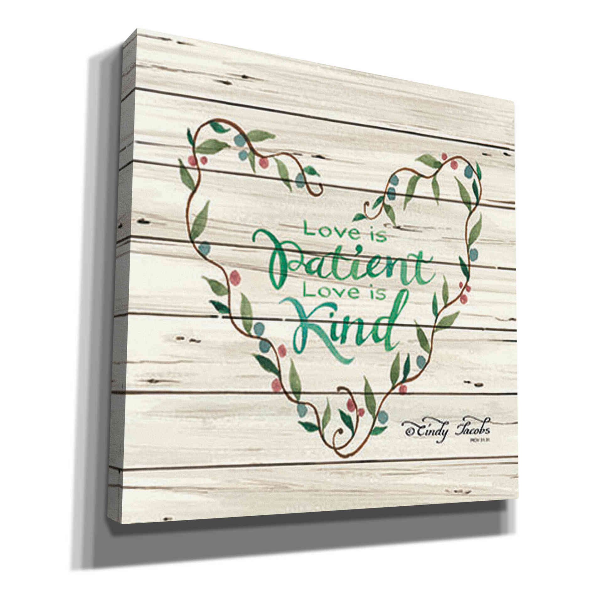 'Love is Patient Heart Wreath' by Cindy Jacobs, Canvas Wall Art