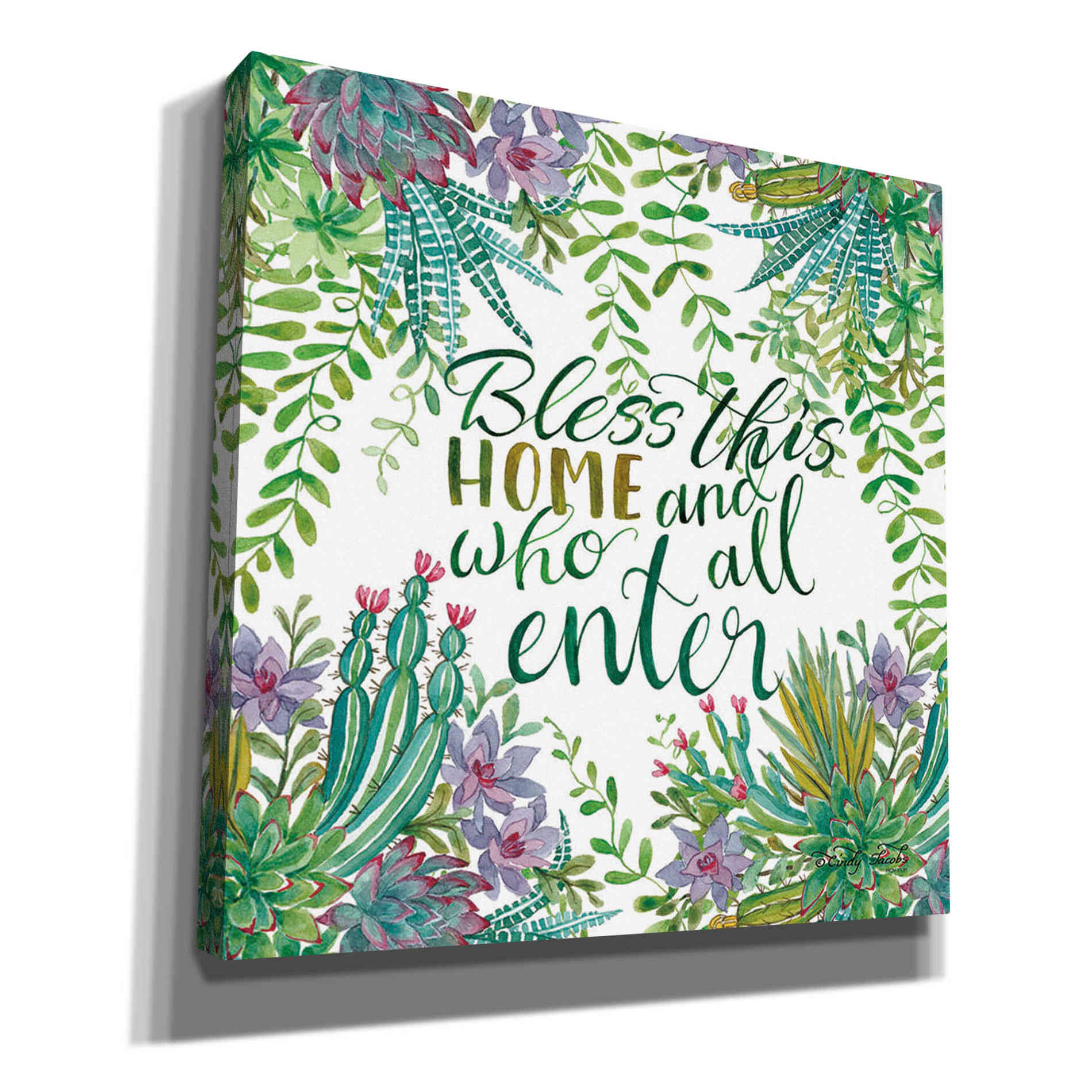 'Bless This Home Succulents' by Cindy Jacobs, Canvas Wall Art