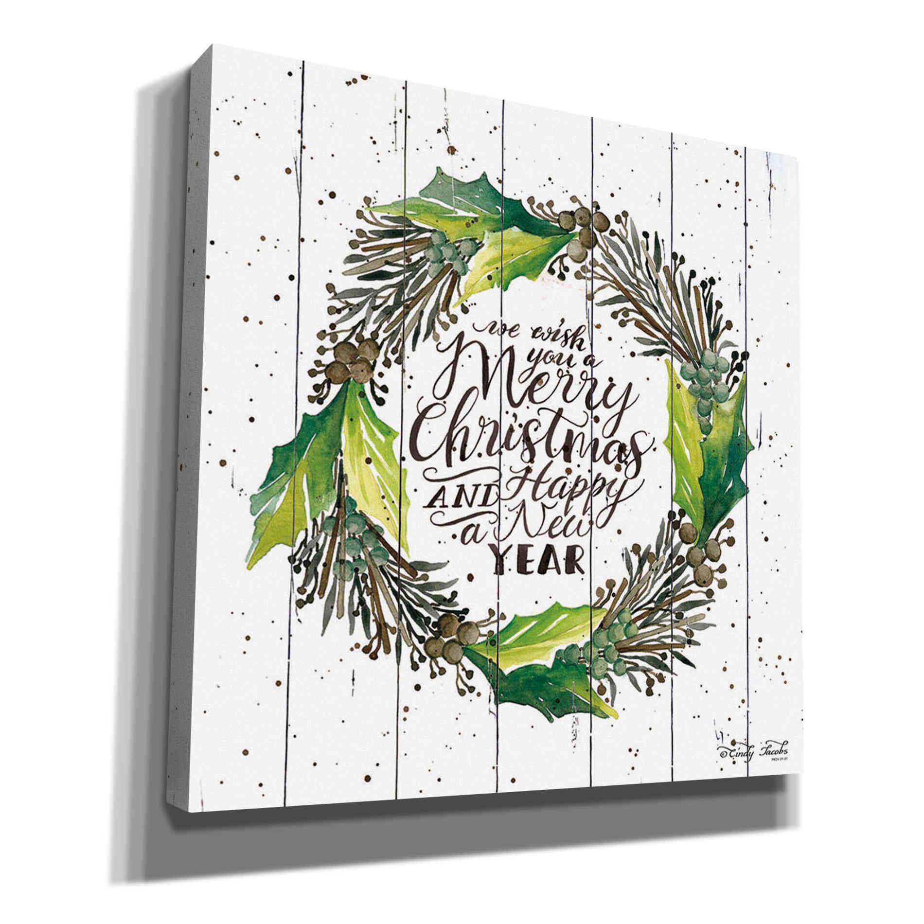 'Merry Christmas and Happy New Year Wreath' by Cindy Jacobs, Canvas Wall Art
