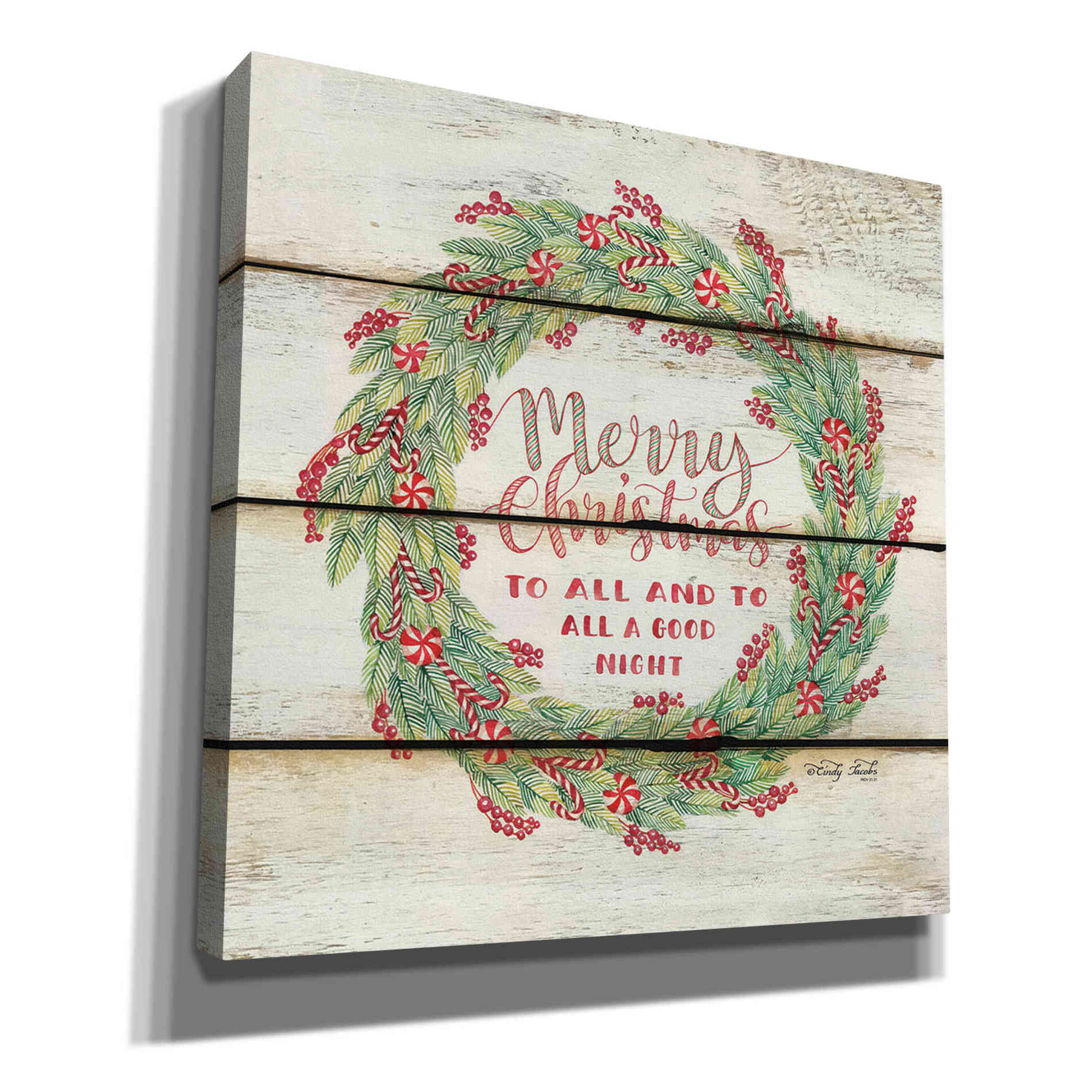 'Merry Christmas Candy Cane Wreath' by Cindy Jacobs, Canvas Wall Art